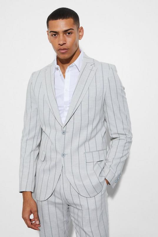 Slim Single Breasted Striped Suit Jacket by BOOHOOMAN