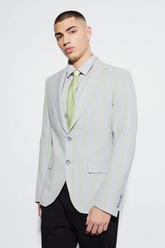 Slim Single Breasted Wide Stripe Suit Jacket by BOOHOOMAN