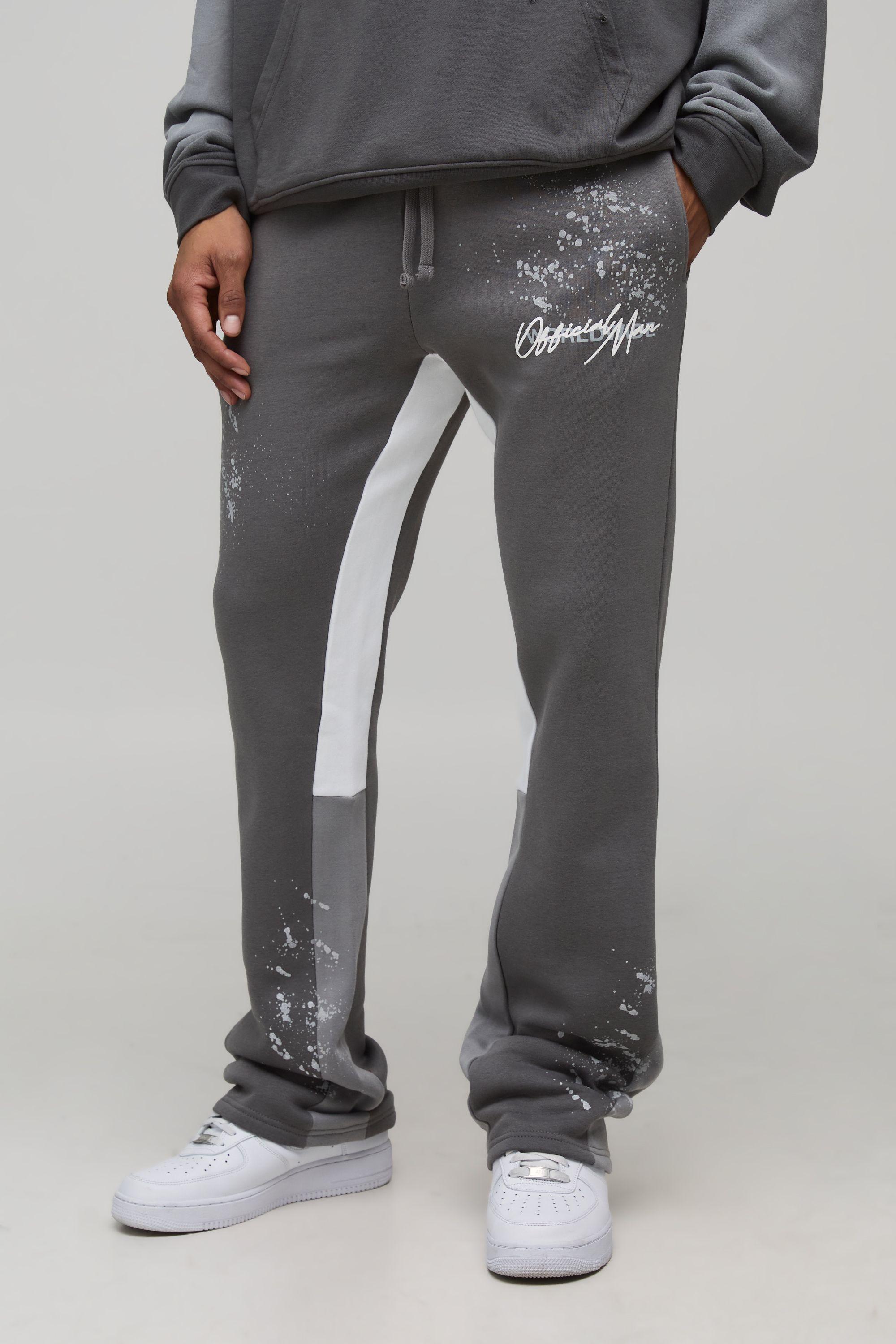 Slim Stacked Flare Paint Splatter Jogger by BOOHOOMAN