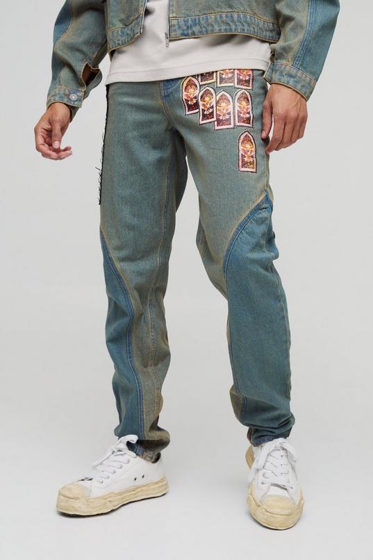 Slim Stacked Gothic Applique Jeans by BOOHOOMAN