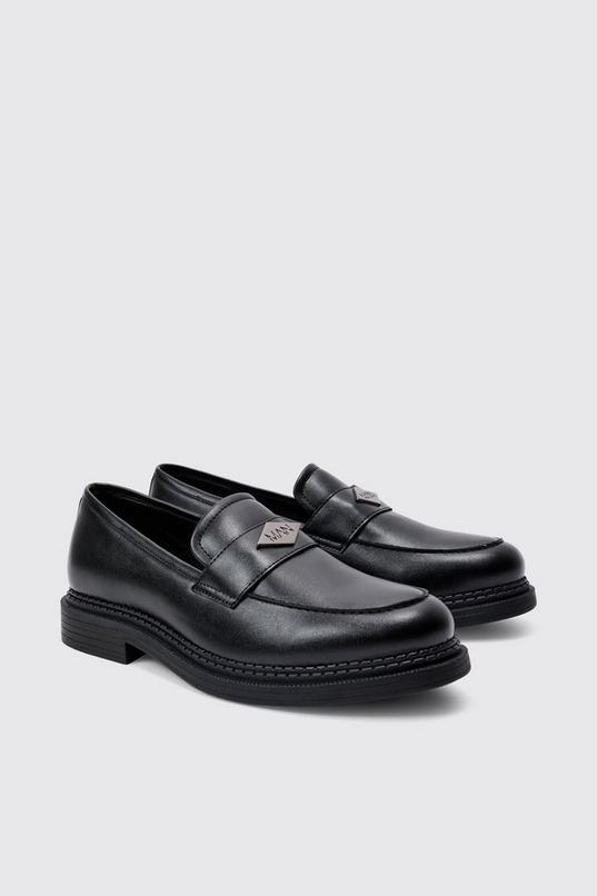 Slip On Loafer With Man Branding In Black by BOOHOOMAN