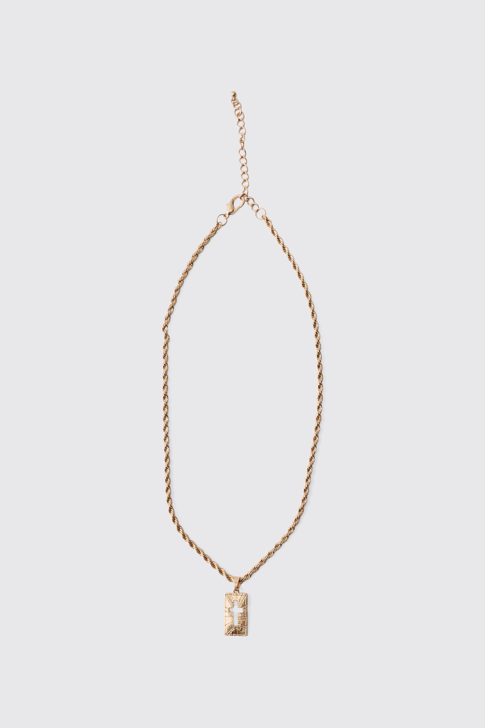 Square Cross Pendant Necklace by BOOHOOMAN