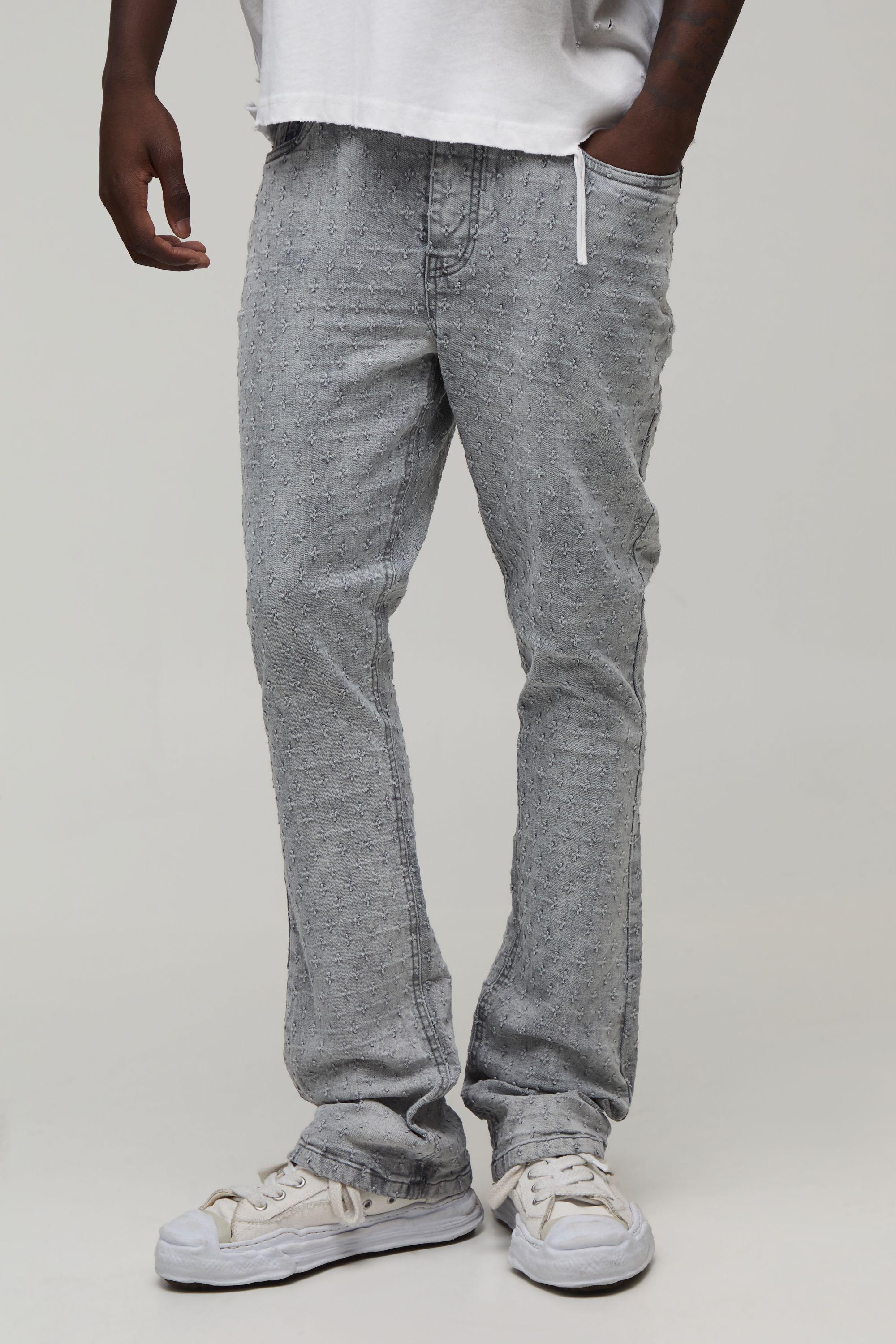 Stacked Skinny Flared Distressed Jeans by BOOHOOMAN