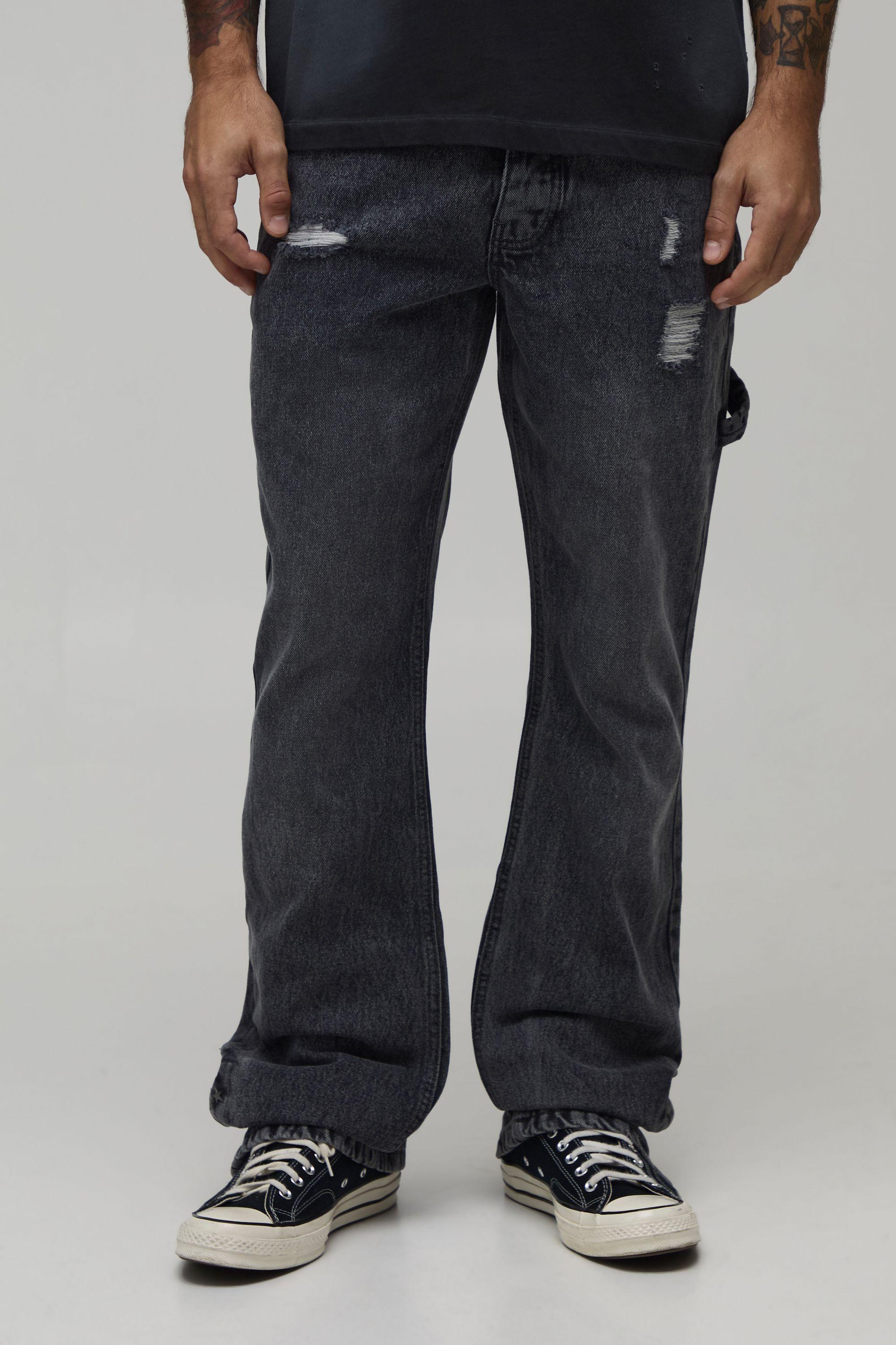 Star Studded Split Hem Carpenter Stacked Flared Jeans by BOOHOOMAN