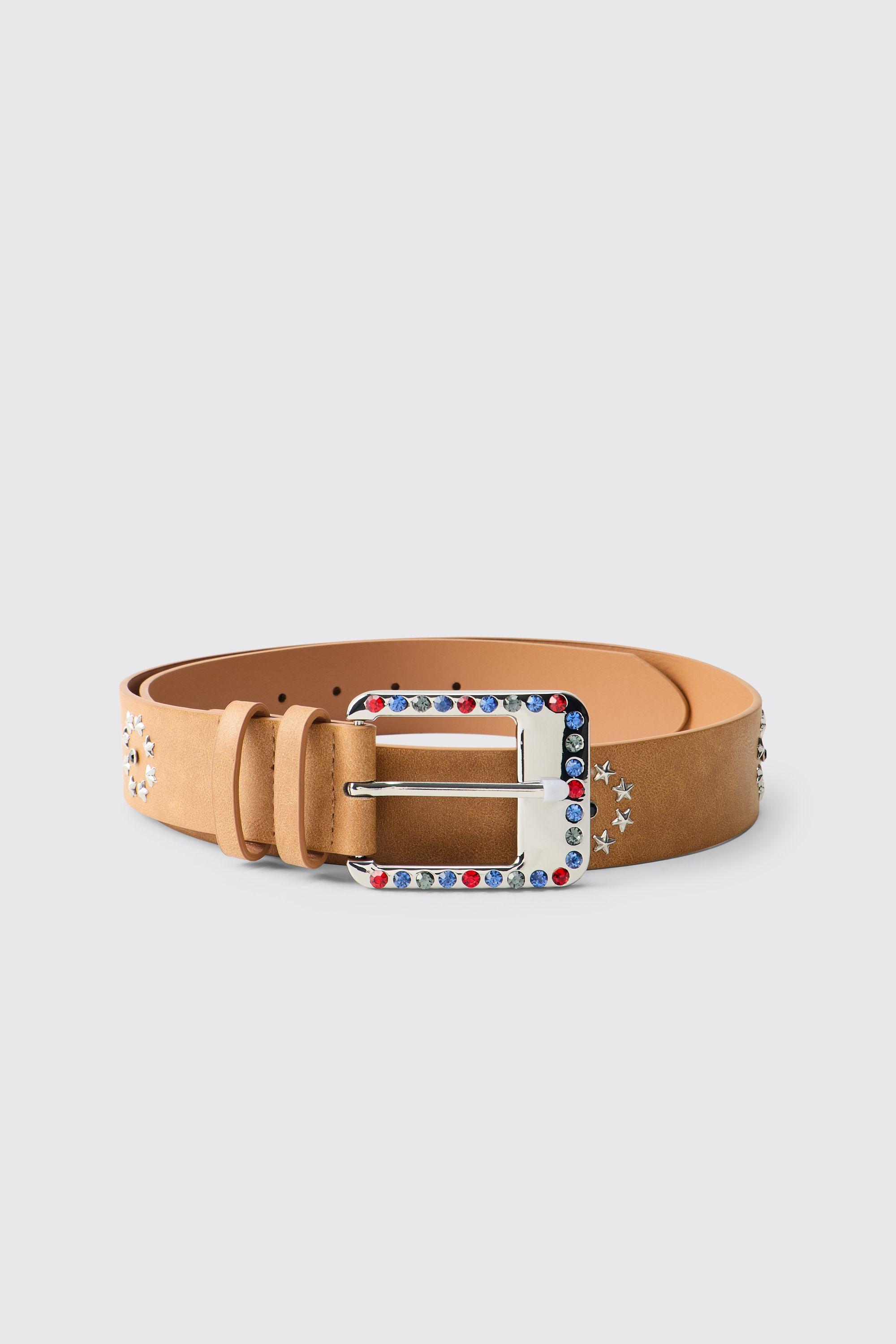 Star Studded & Gemstone Buckle PU Belt by BOOHOOMAN