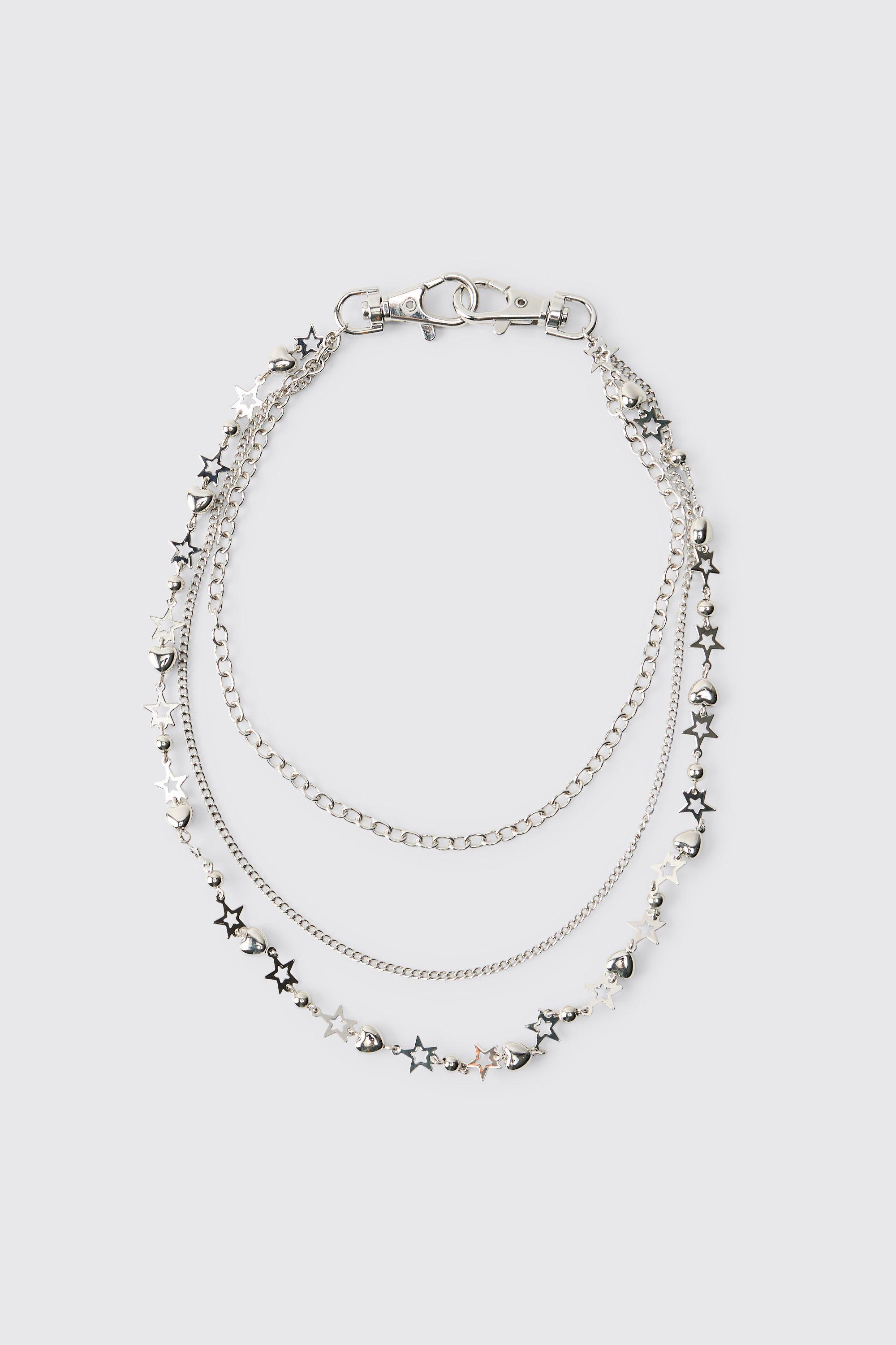 Star & Heart Charm Jean Chain by BOOHOOMAN