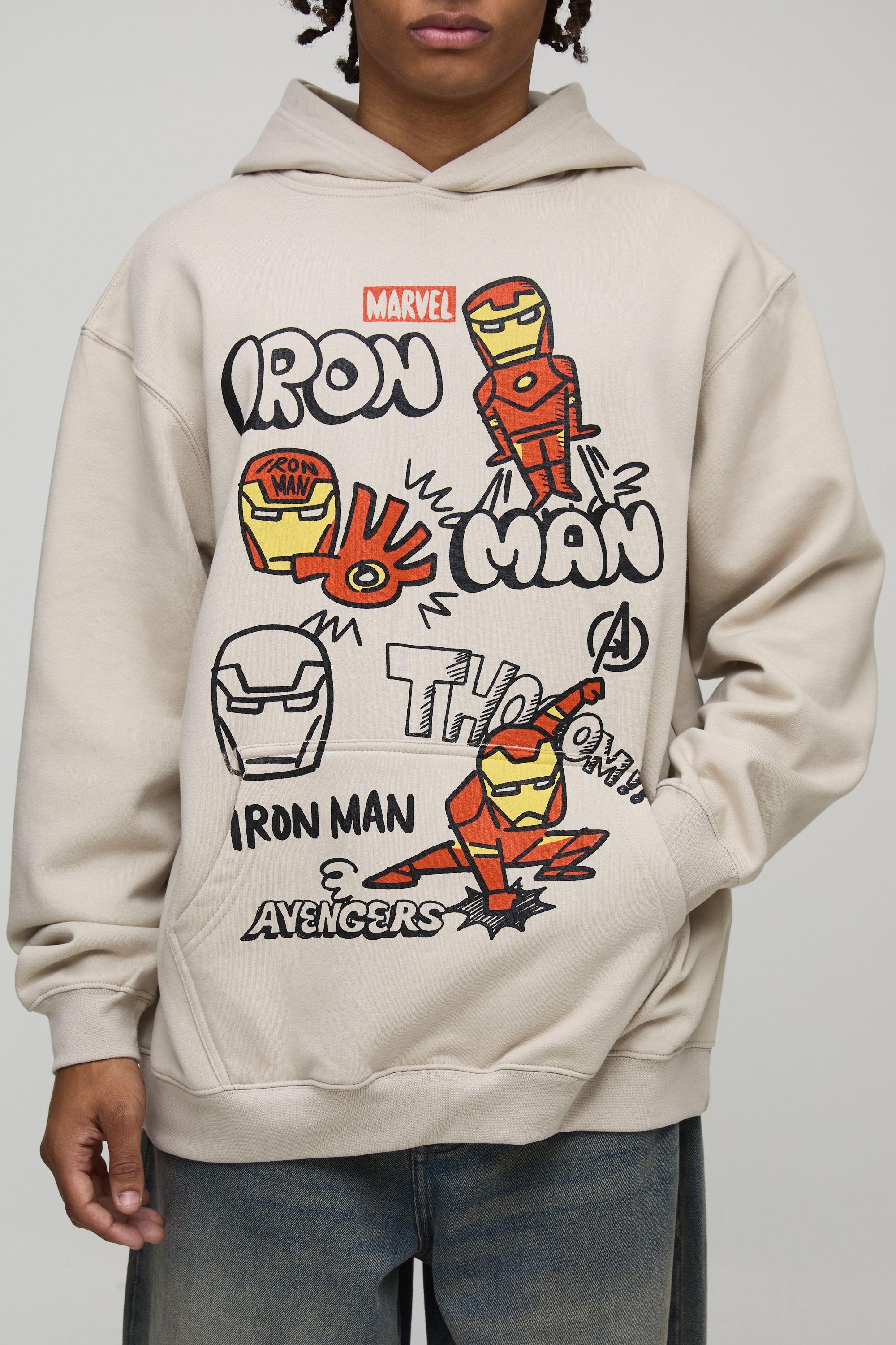 Stone Oversized Marvel Iron Man License Printed Hoodie by BOOHOOMAN Stone Oversized Marvel Iron Man License Printed Hoodie by BOOHOOMAN