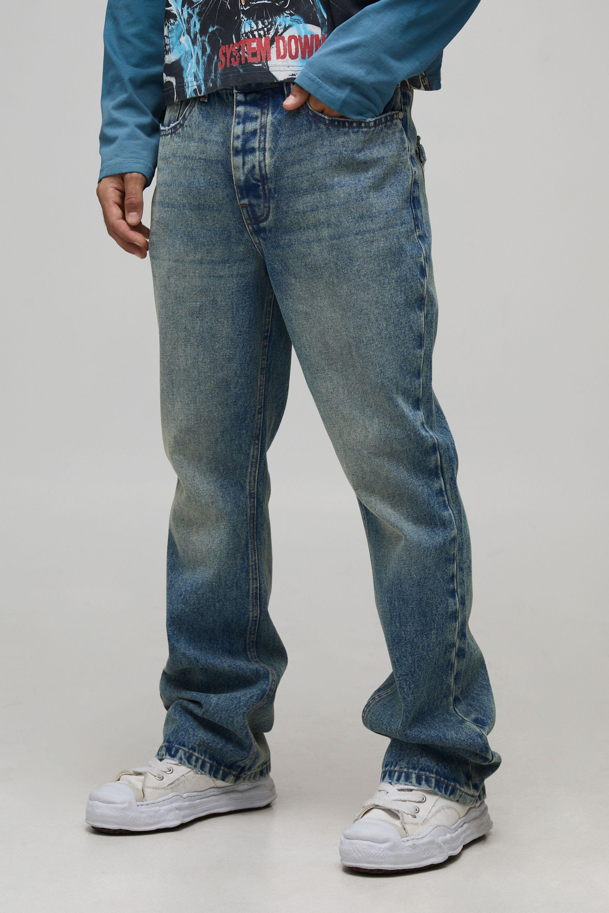 Stonewash Raw Seam Detail Slim Flared Jeans by BOOHOOMAN