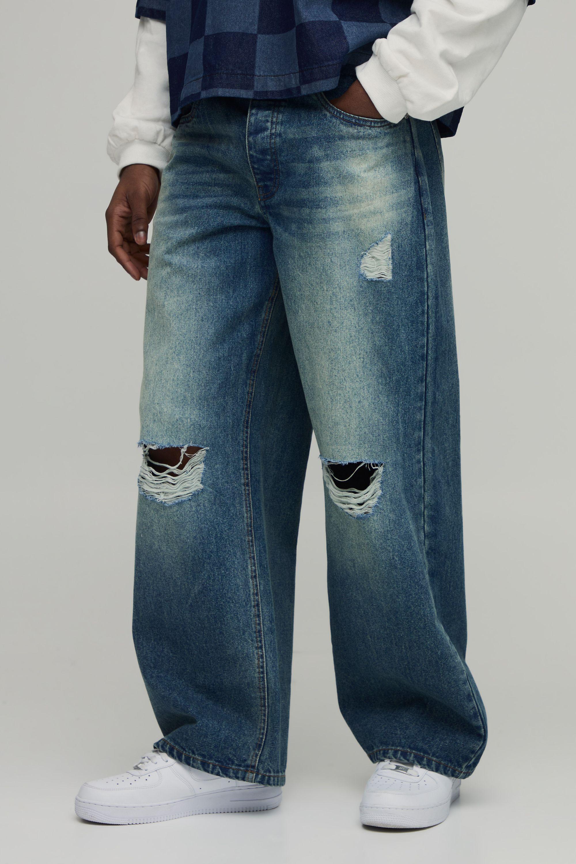 Stonewash Ripped Knee Baggy Fit Jeans by BOOHOOMAN