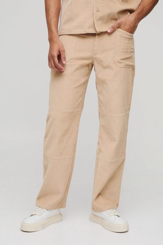 Straight Acid Wash Corduroy Panel Trousers by BOOHOOMAN
