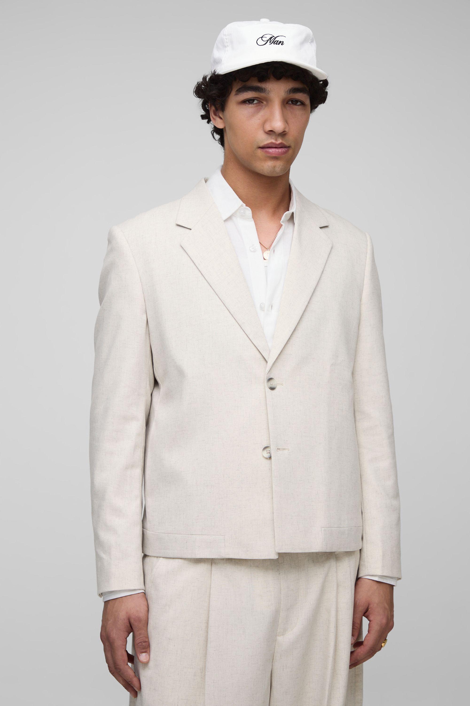 Straight Fit Cropped Herringbone Hem Suit Blazer by BOOHOOMAN