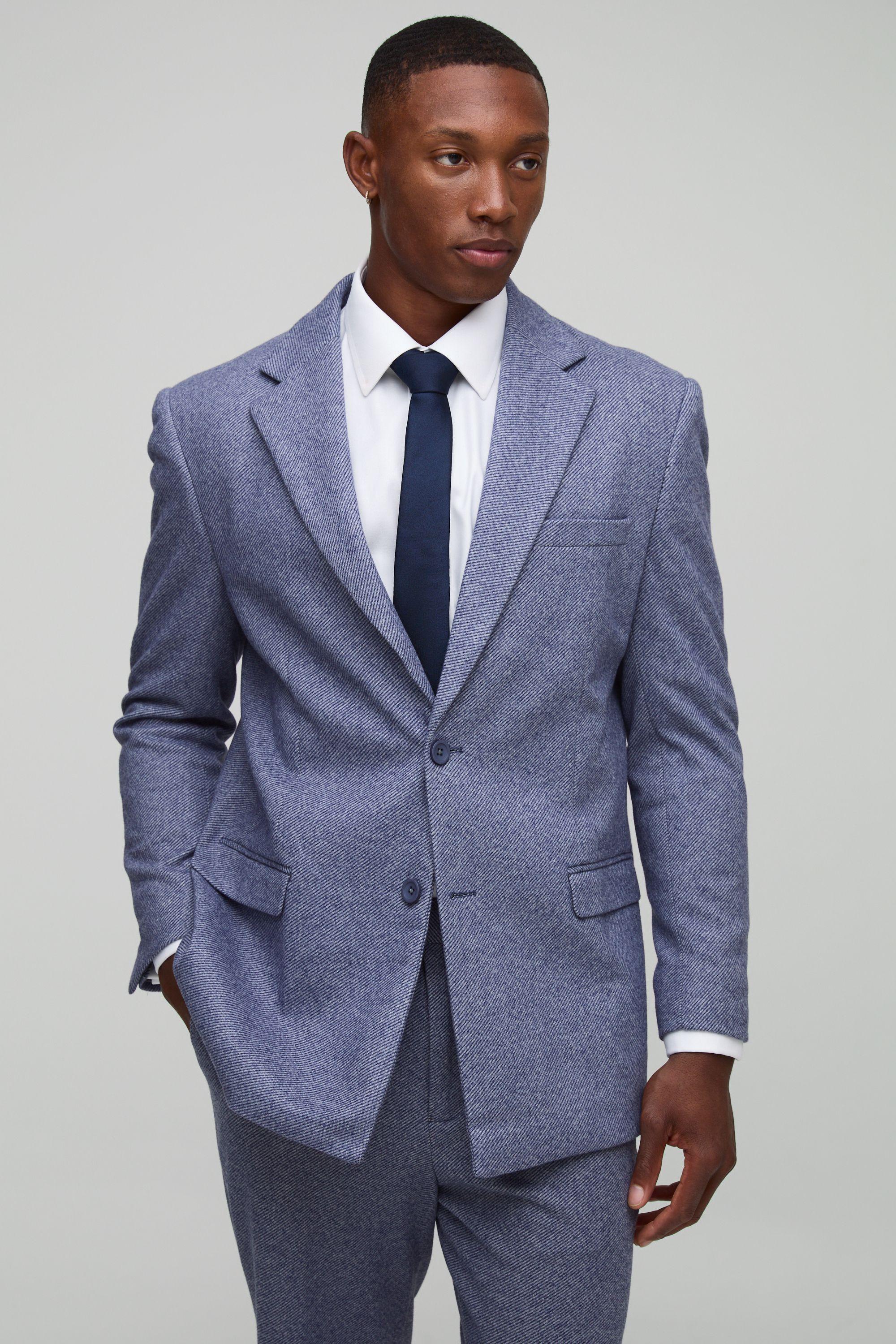 Straight Fit Herringbone Suit Jacket by BOOHOOMAN