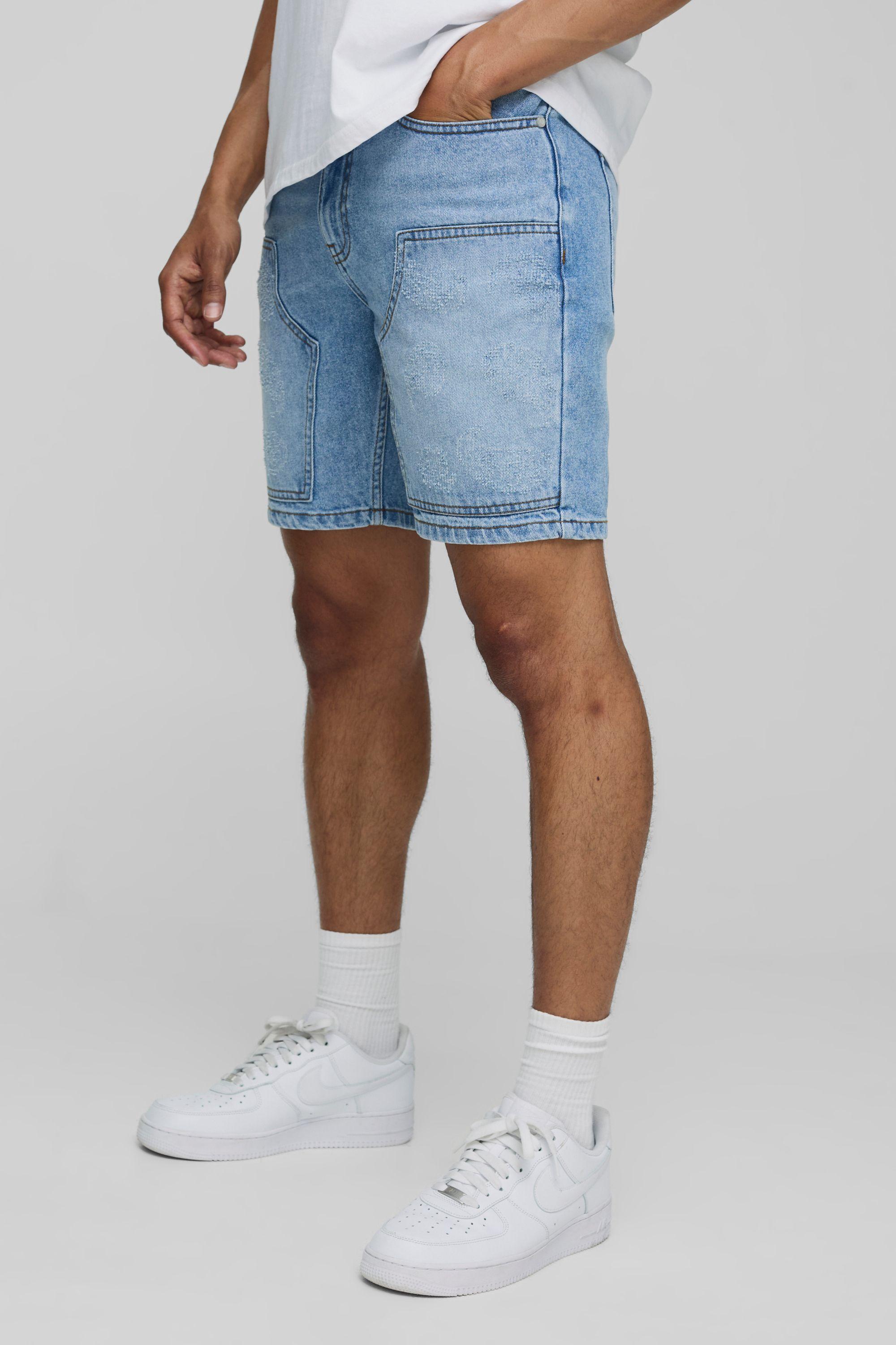 Straight Fit Paisley Distressed Carpenter Shorts by BOOHOOMAN