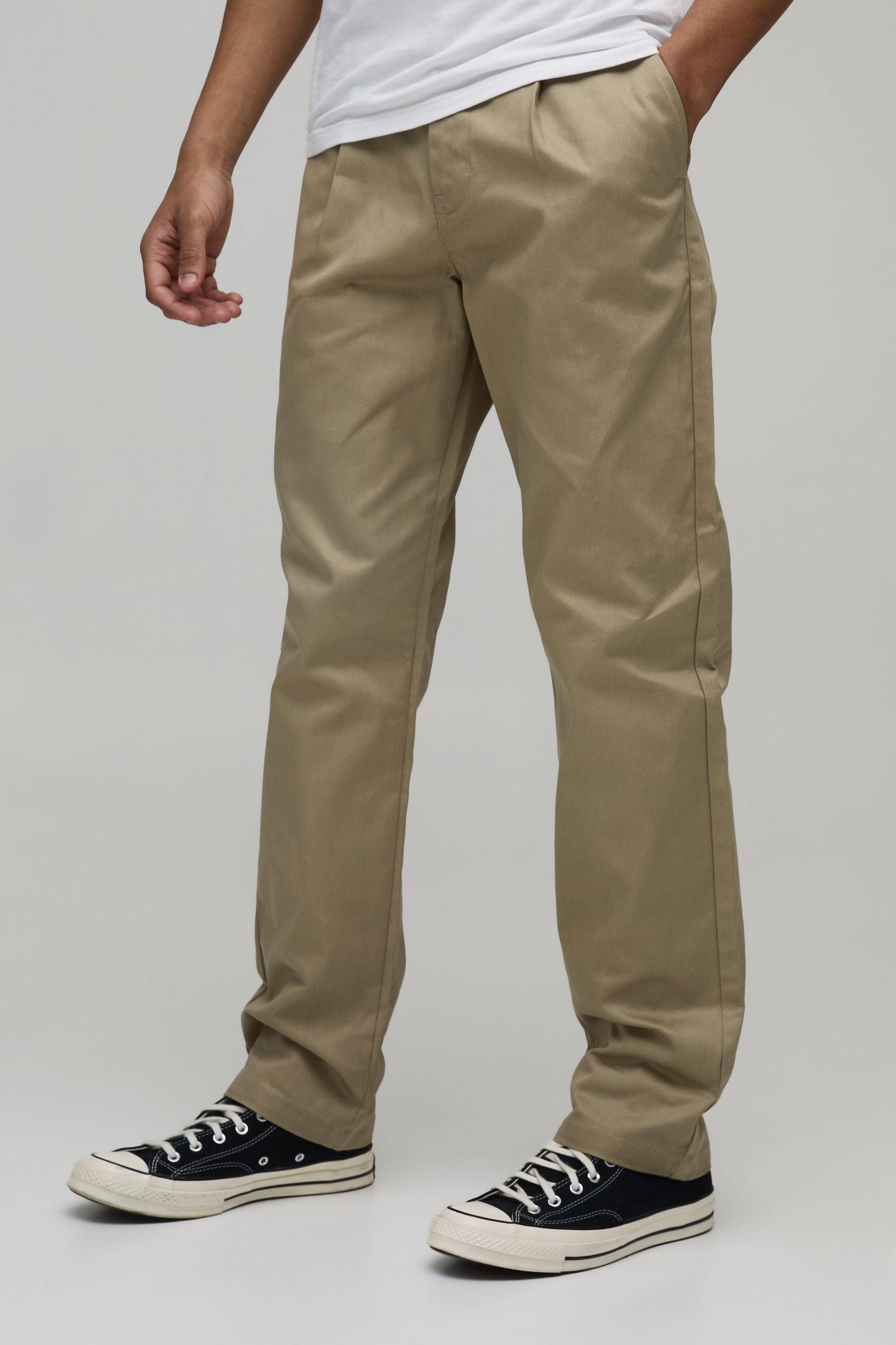 Straight Fit Pleat Front Chino Trouser by BOOHOOMAN