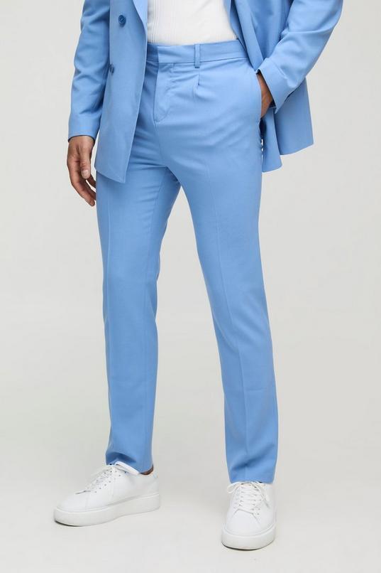 Straight Fit Pleat Front Fixed Waistband Suit Trousers by BOOHOOMAN