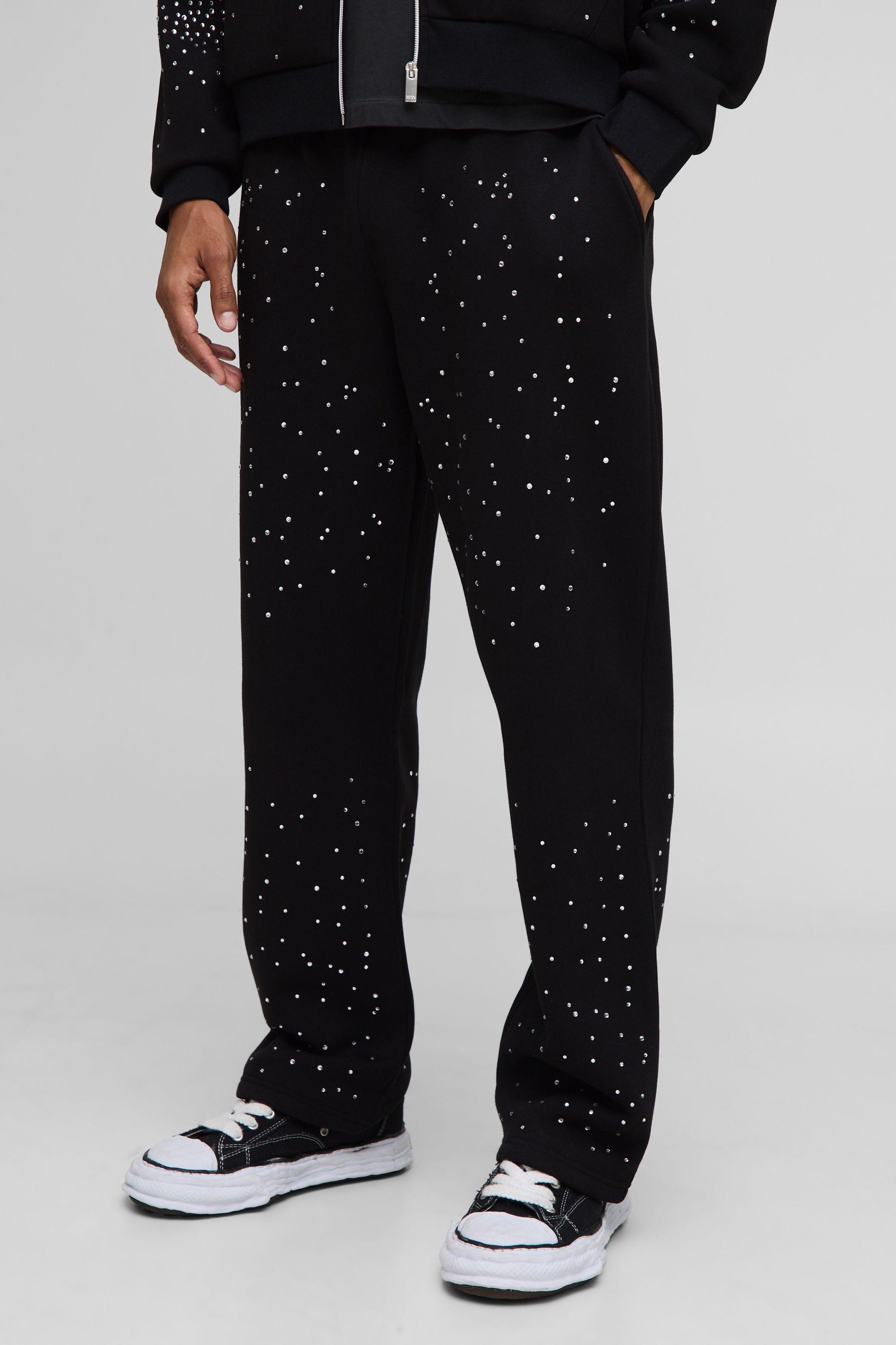 Straight Fit Rhinestone Joggers by BOOHOOMAN