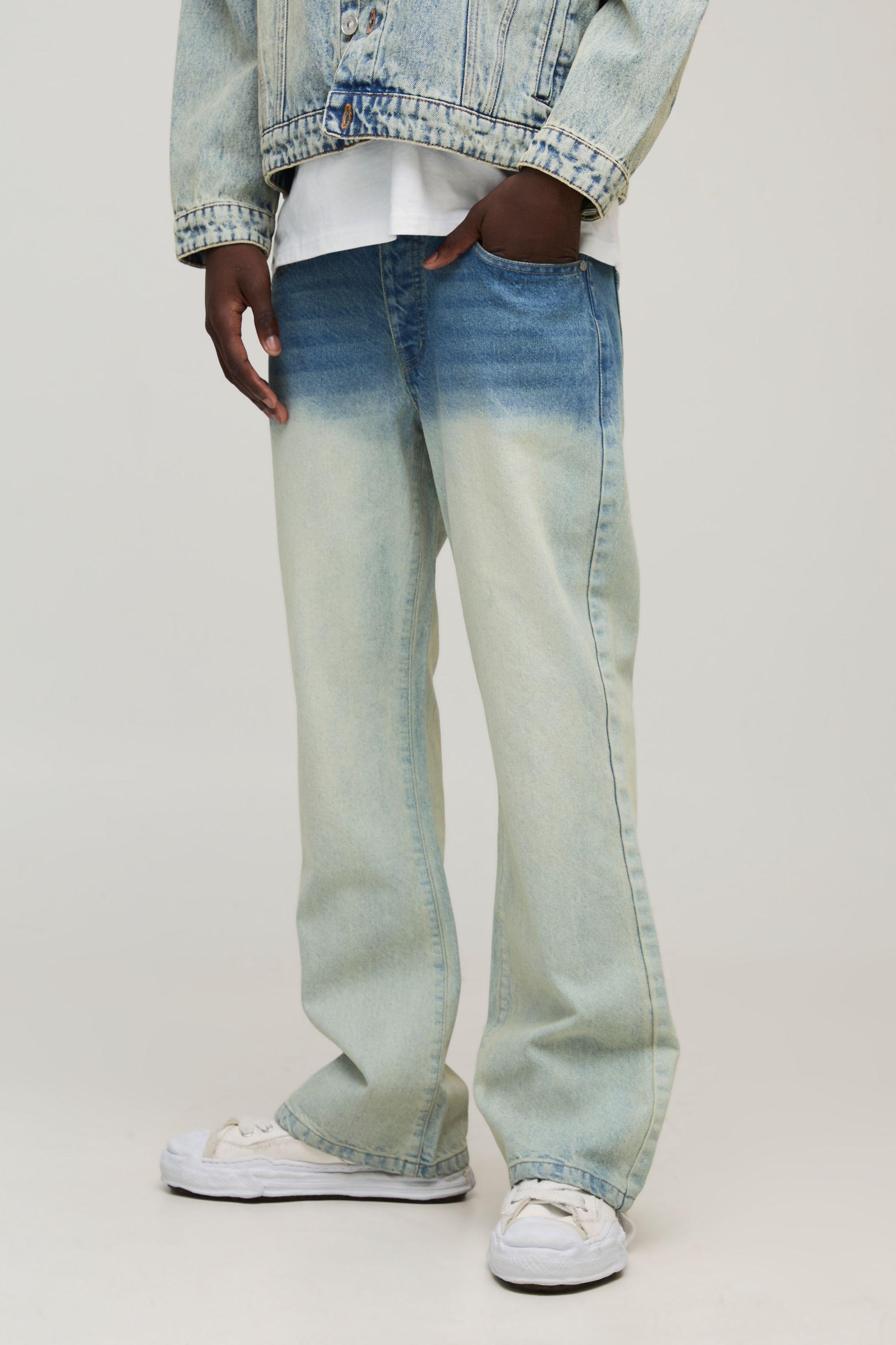Straight Flared Fit Washed Jeans by BOOHOOMAN
