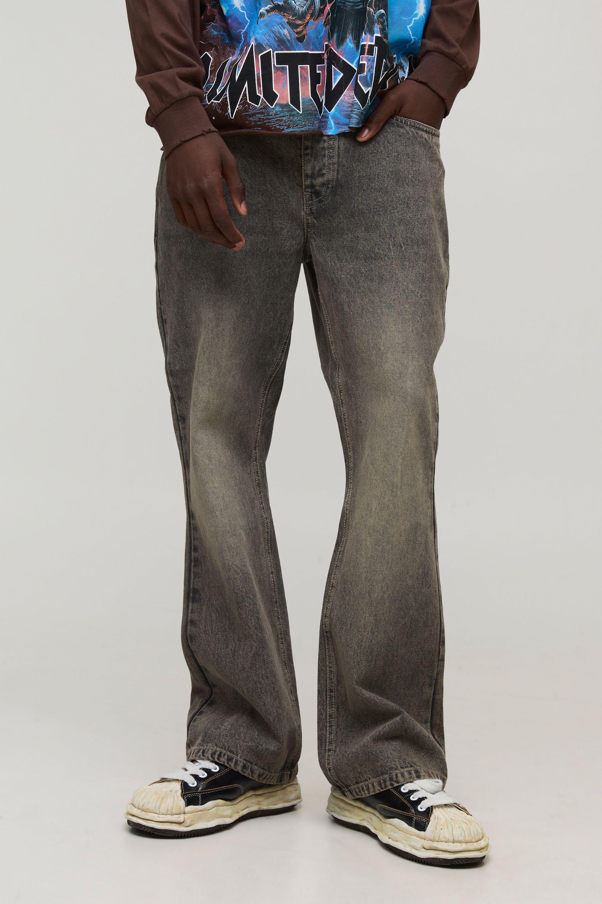 Straight Flared Fit Washed Jeans by BOOHOOMAN