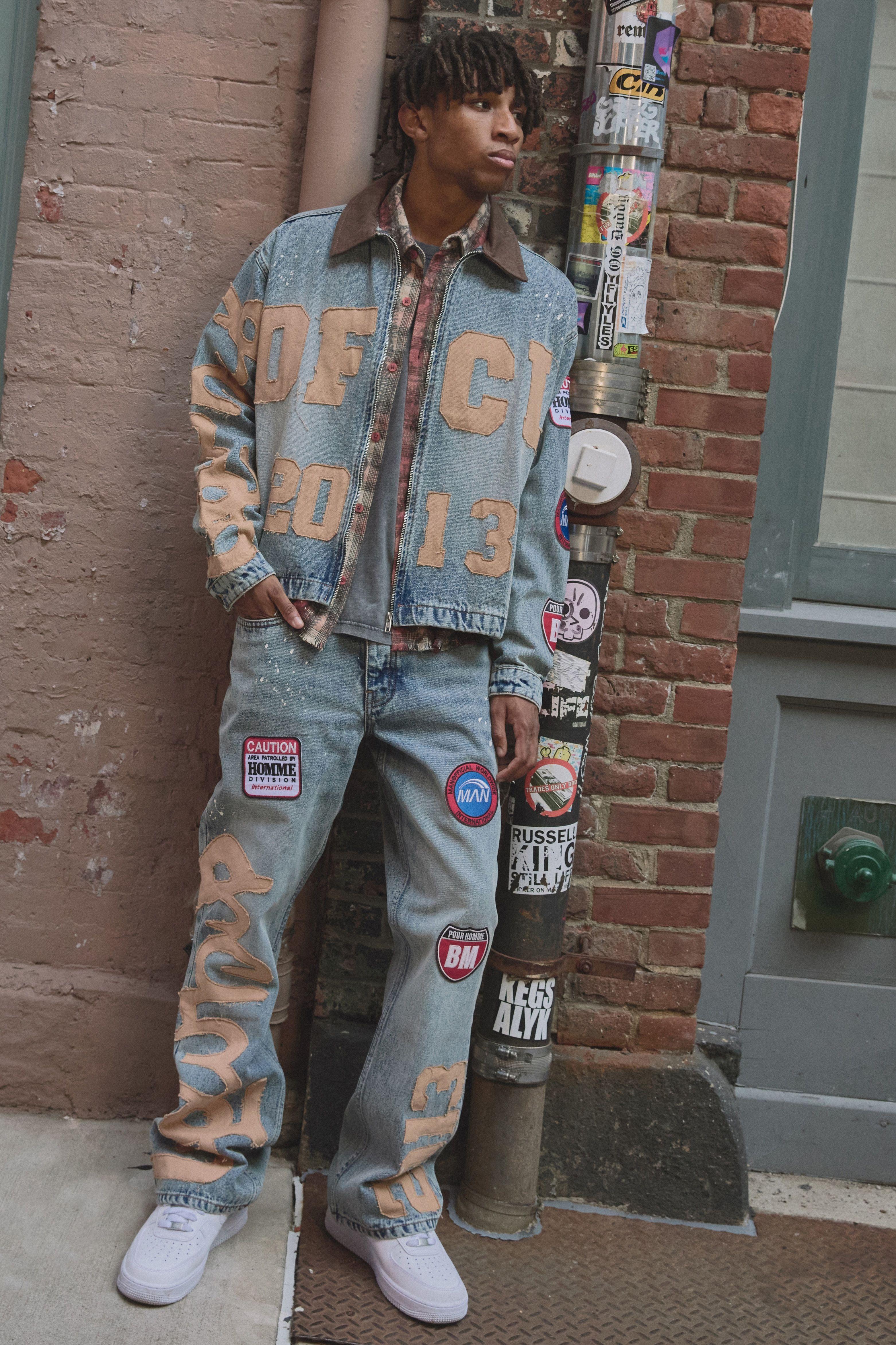 Straight Flared Paint Splatter Applique Gusset Jeans by BOOHOOMAN