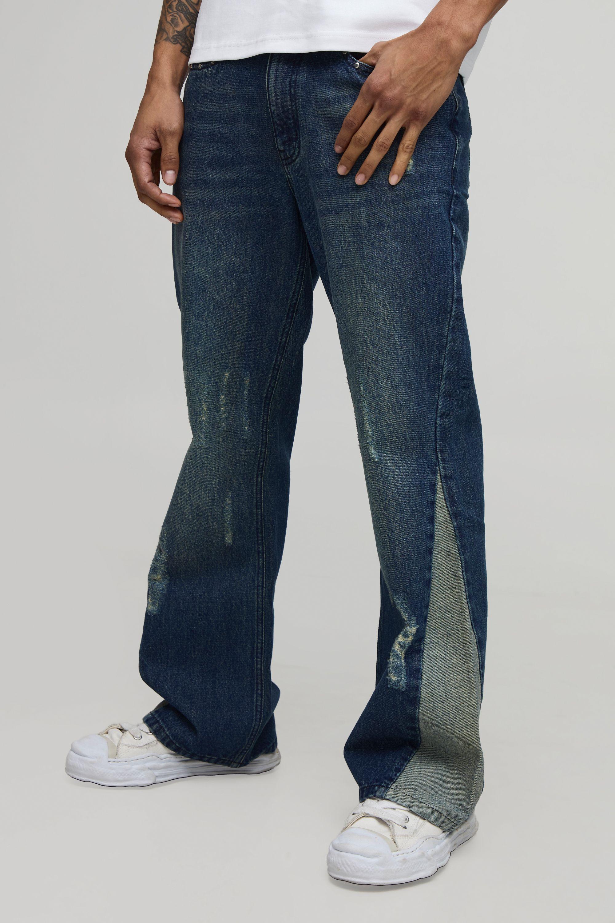 Straight Flared Studded Jeans by BOOHOOMAN