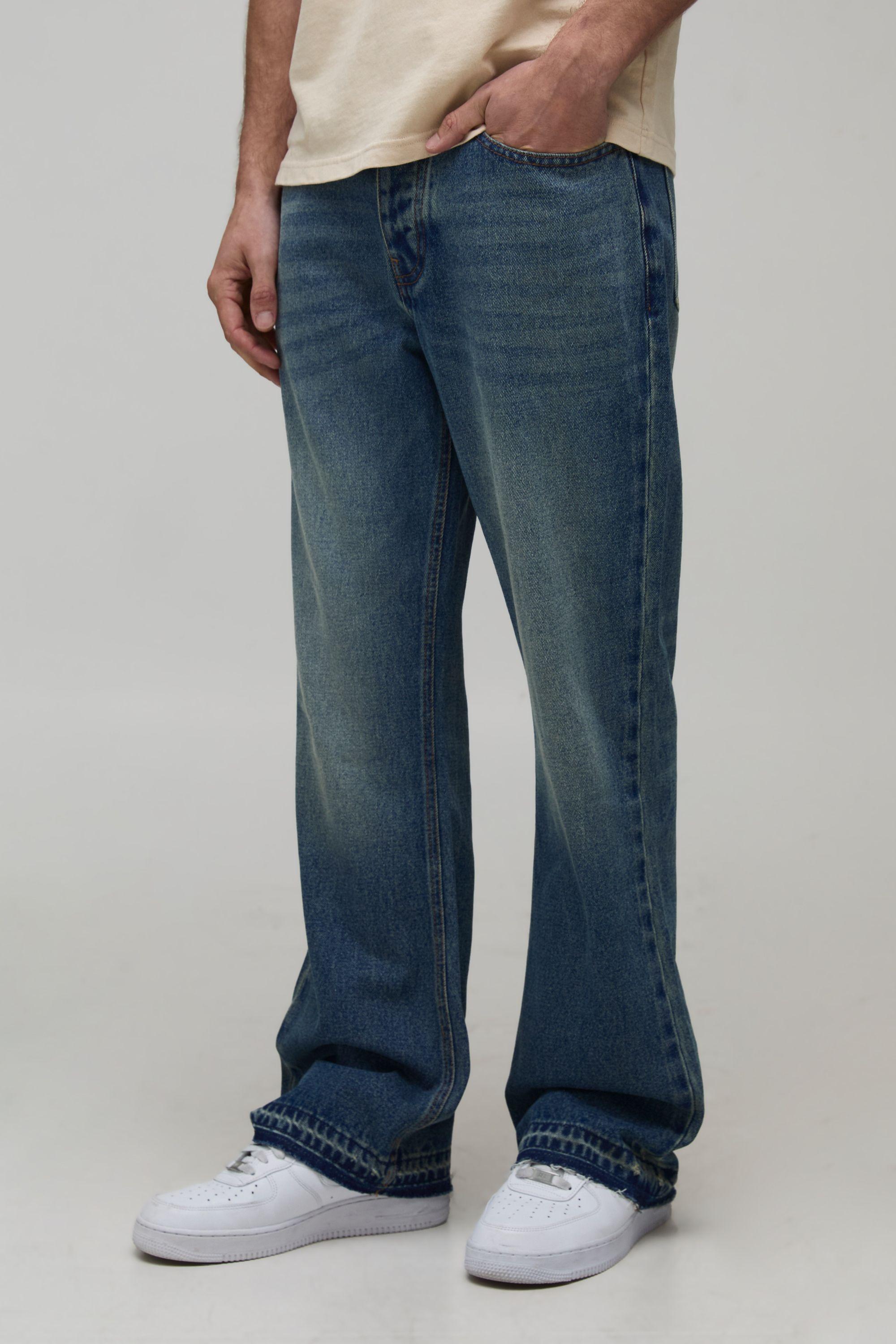 Straight Flared Washed Jeans With Let Down Hem by BOOHOOMAN