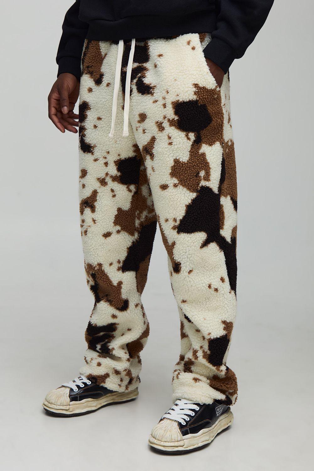 Straight Leg Borg Cow Print Joggers by BOOHOOMAN