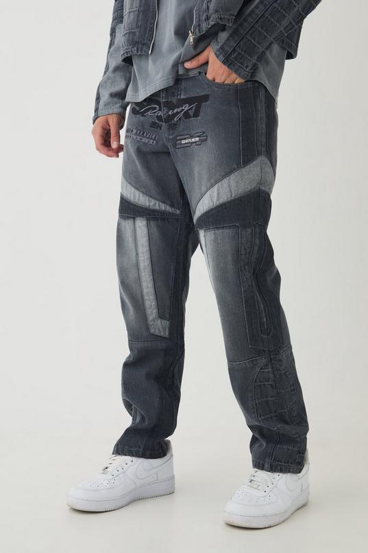 Straight Leg Moto Applique Jeans by BOOHOOMAN
