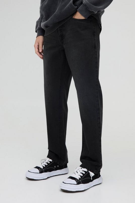 Straight Rigid Jeans In Charcoal by BOOHOOMAN