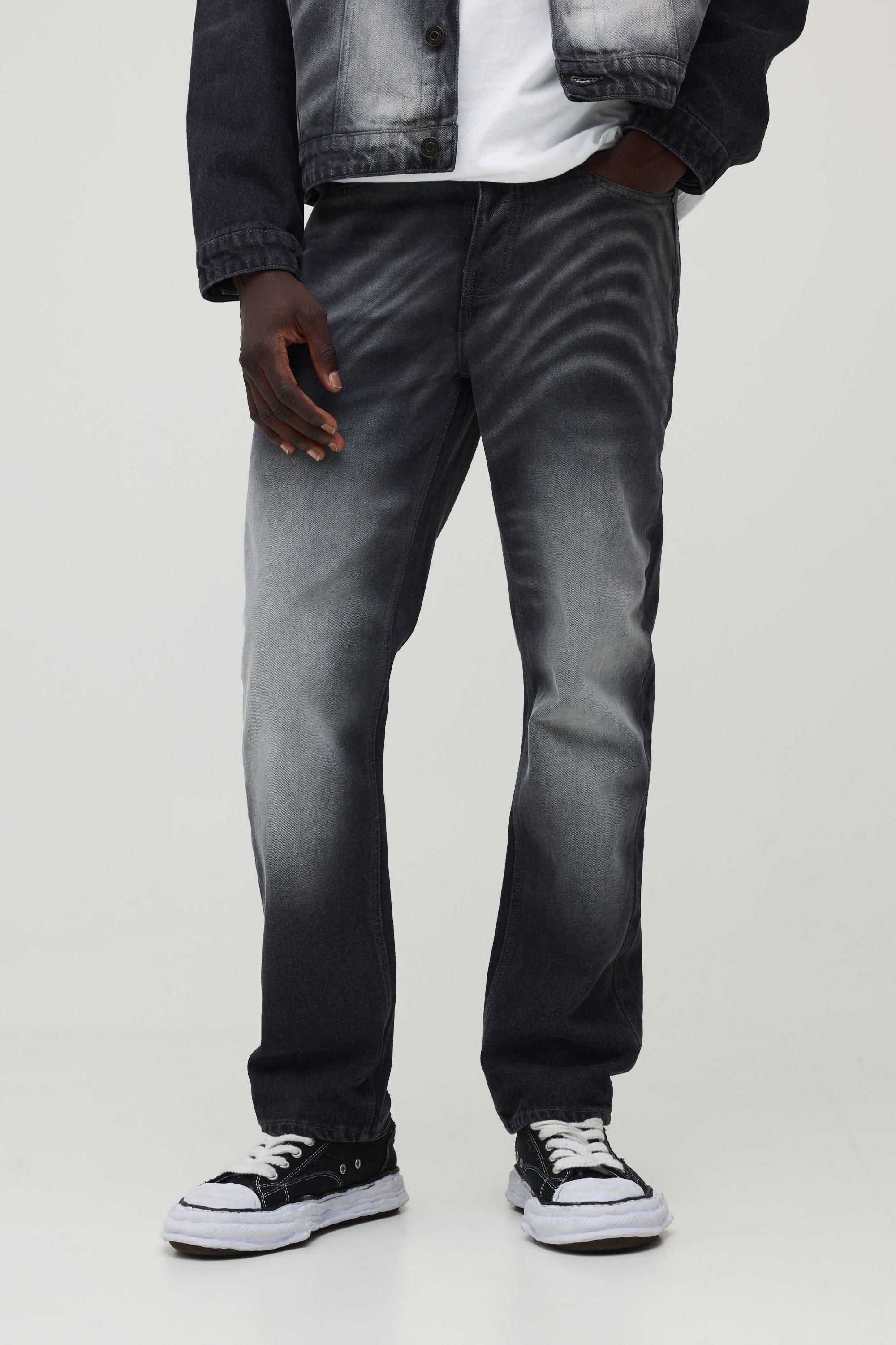 Straight Rigid Laser Print Marble Denim Jeans by BOOHOOMAN