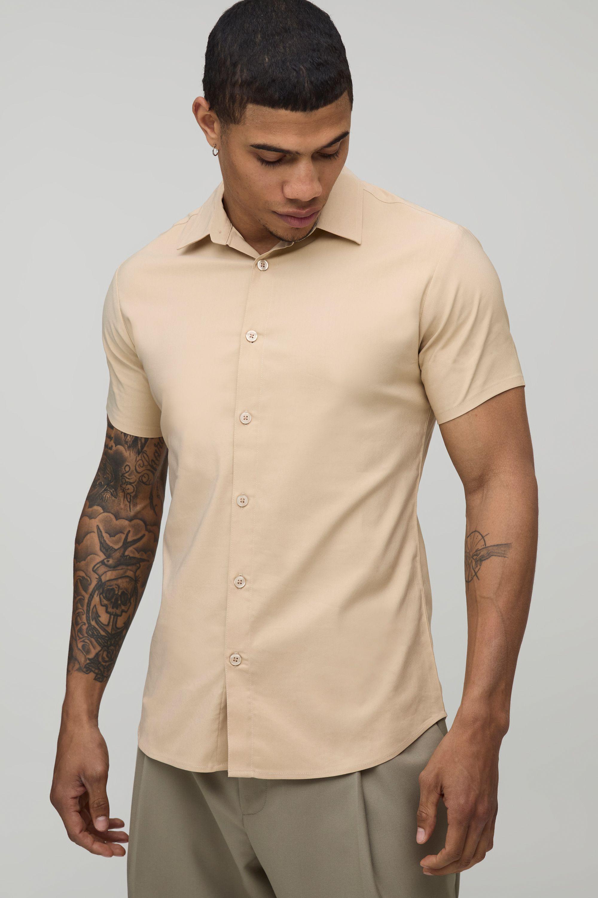 Stretch Fit Short Sleeve Shirt by BOOHOOMAN