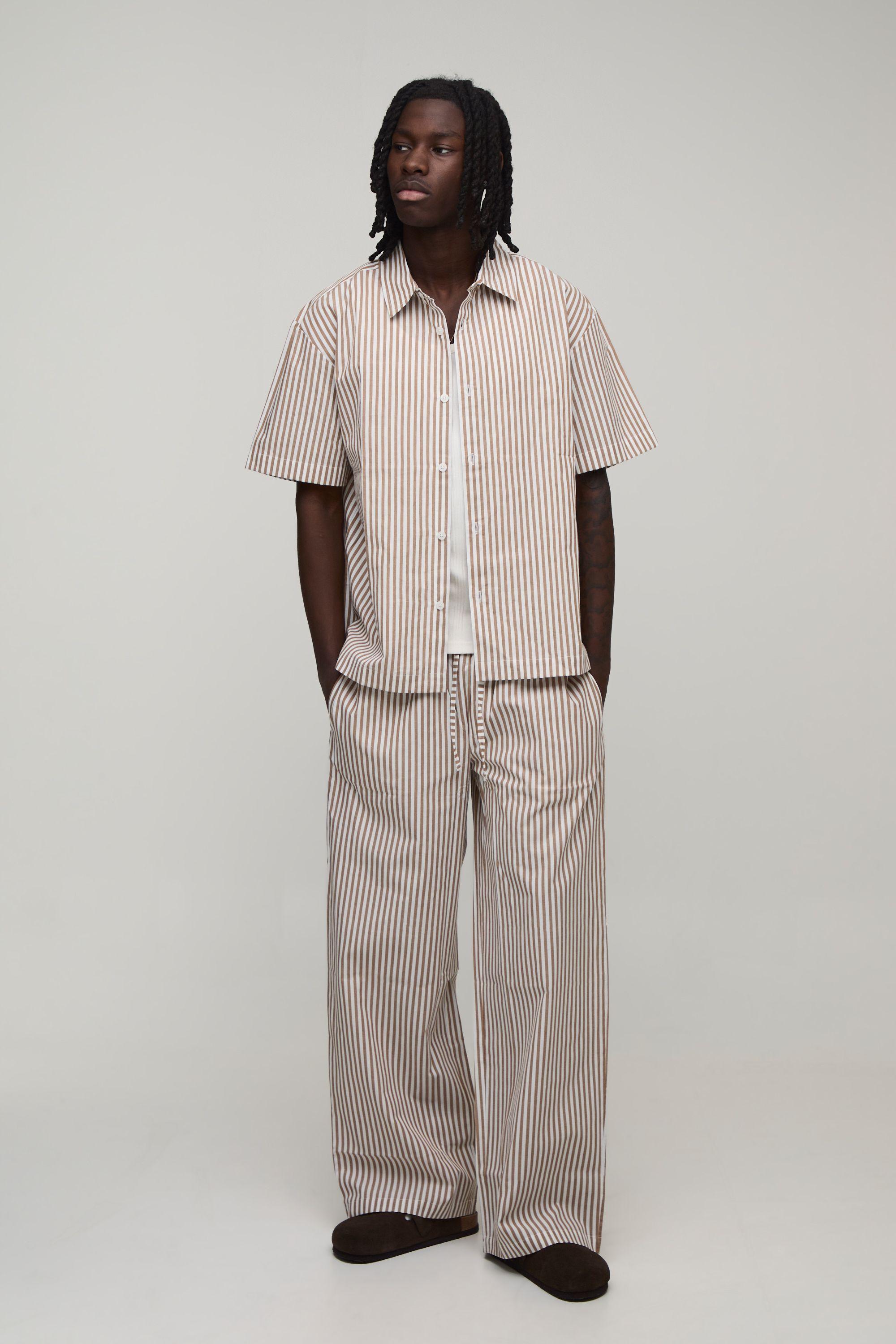 Stripe Poplin Oversized Shirt & Baggy Trouser Set by BOOHOOMAN