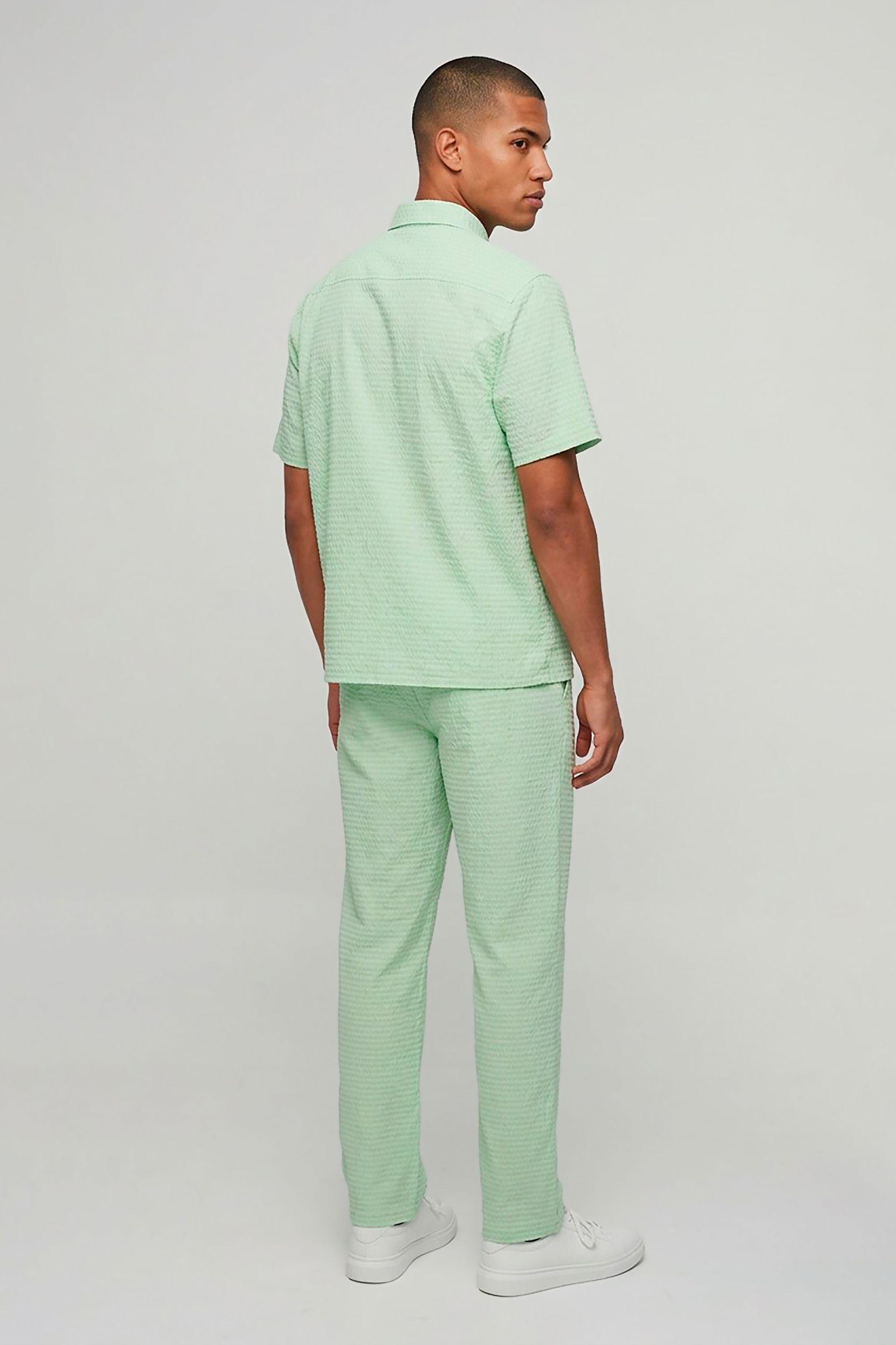 Stripe Seersucker Oversized Shirt & Relaxed Trouser Set by BOOHOOMAN