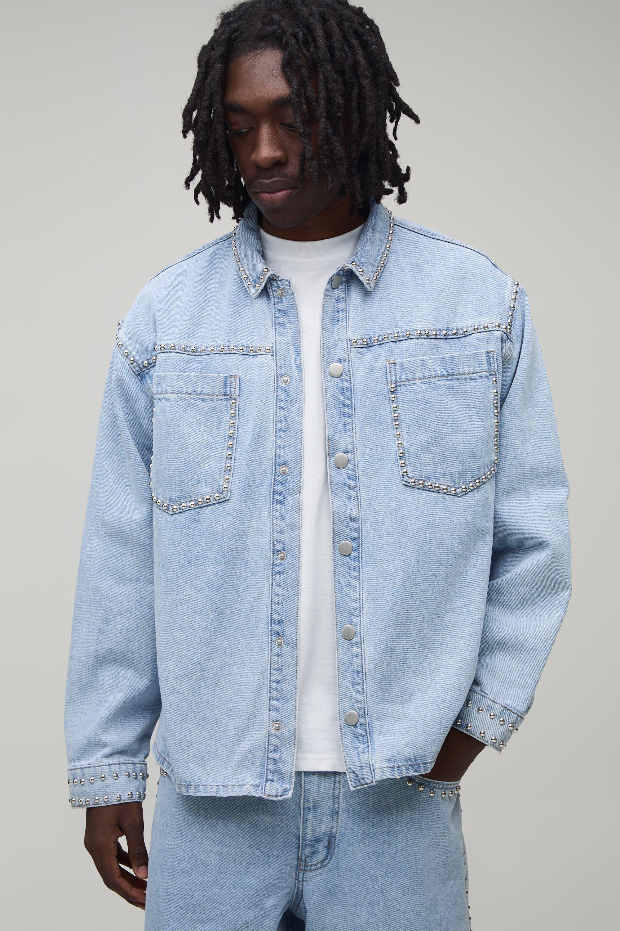 Studded Denim Overshirt by BOOHOOMAN