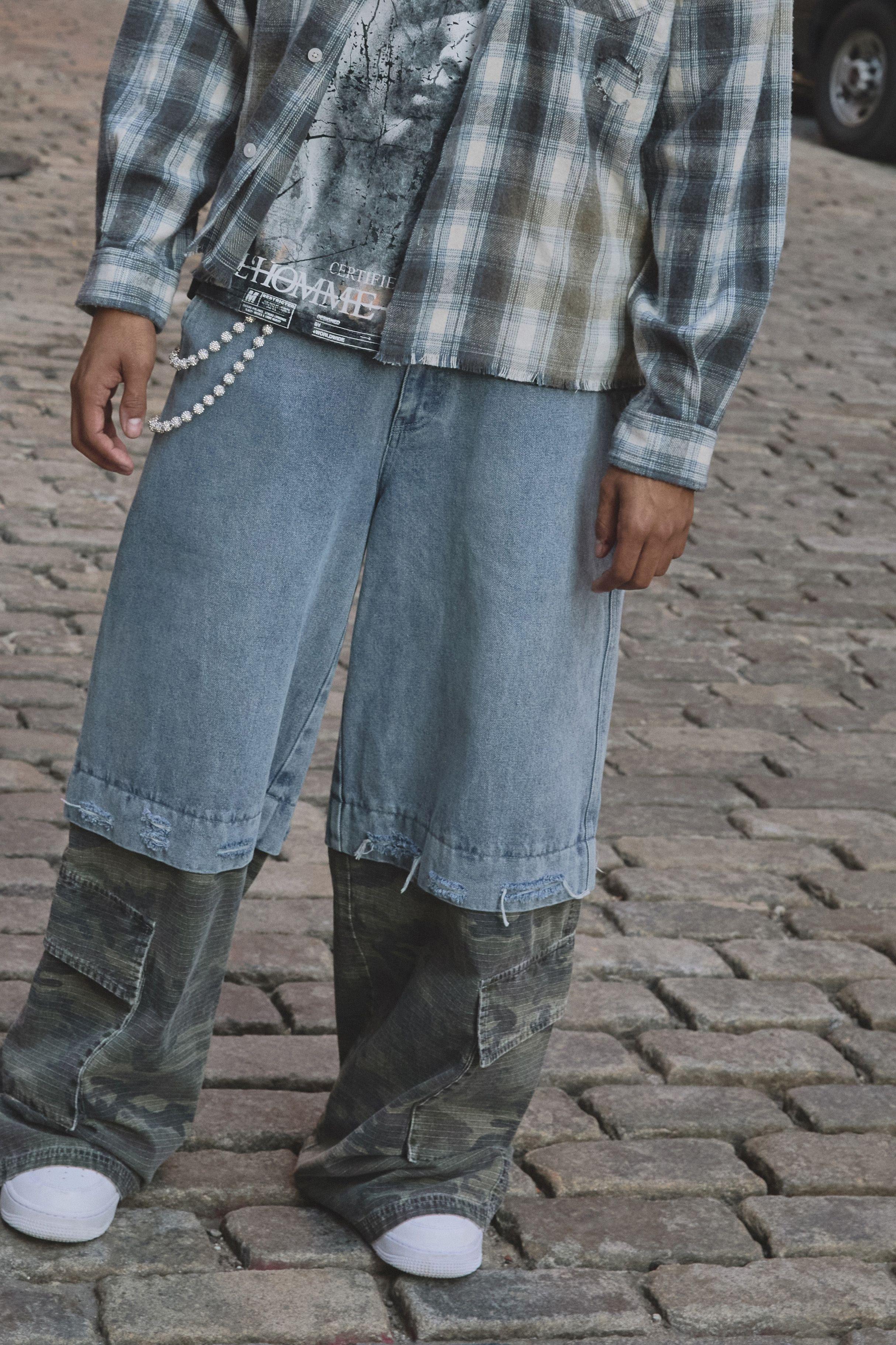 Super Baggy Layered Camo Cargo Jeans by BOOHOOMAN