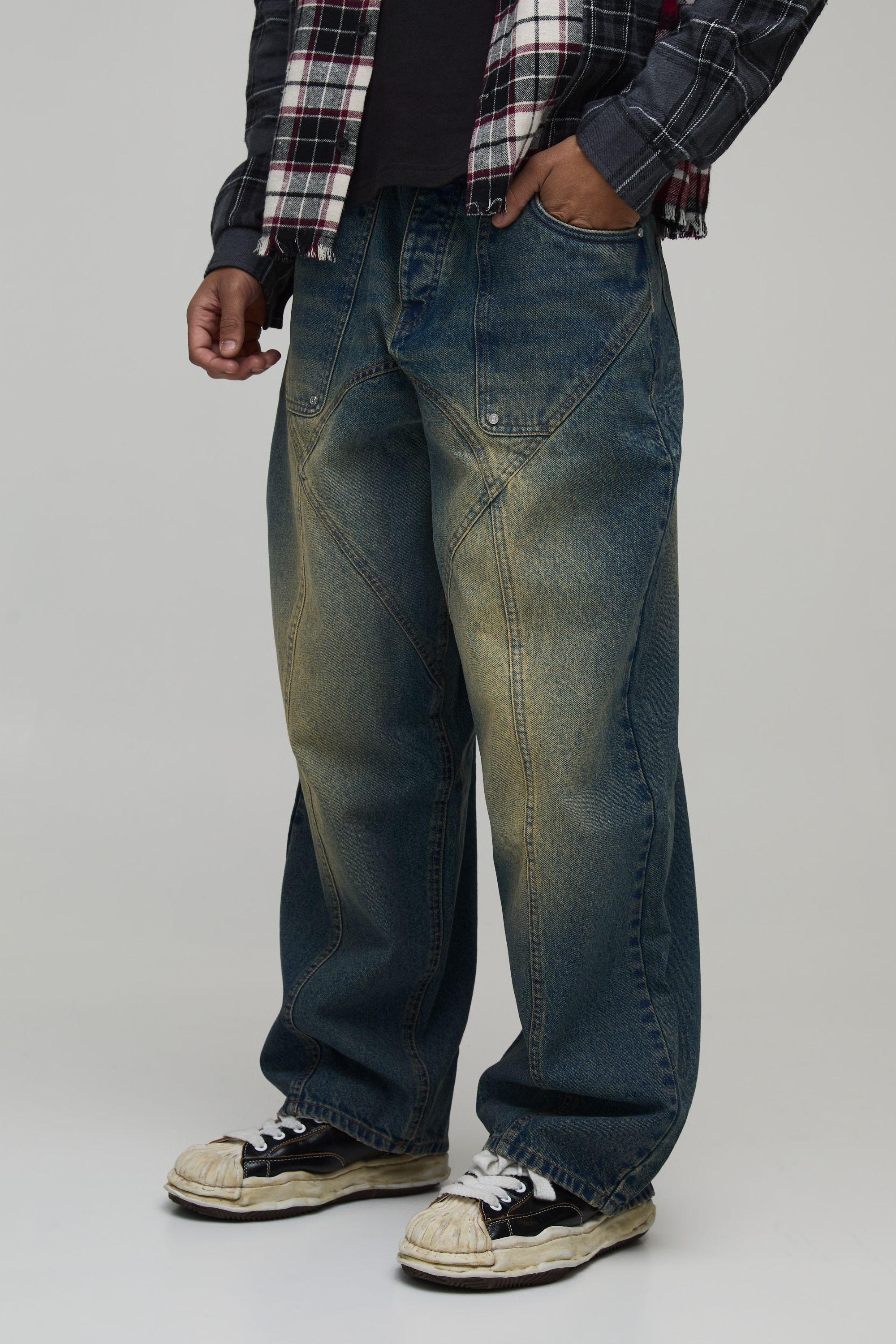 Super Baggy Panelled Washed Jeans by BOOHOOMAN