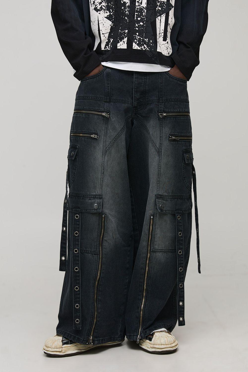 Super Baggy Strap Detail Cargo Washed Jeans by BOOHOOMAN