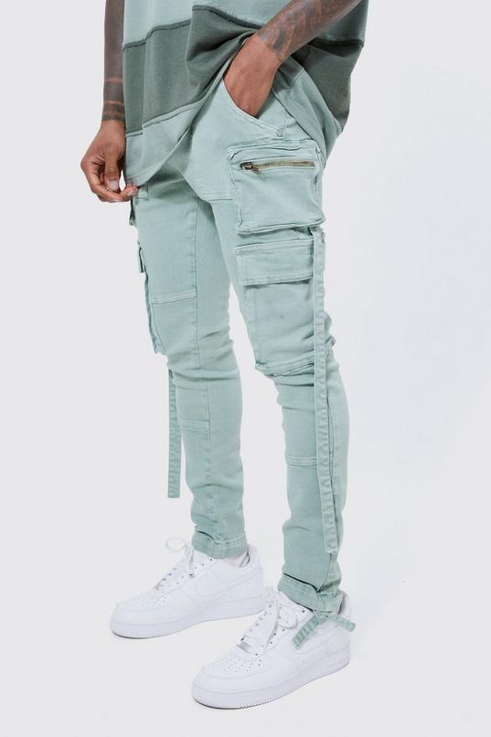 Super Skinny Stretch Strap Detail Cargo Jeans by BOOHOOMAN