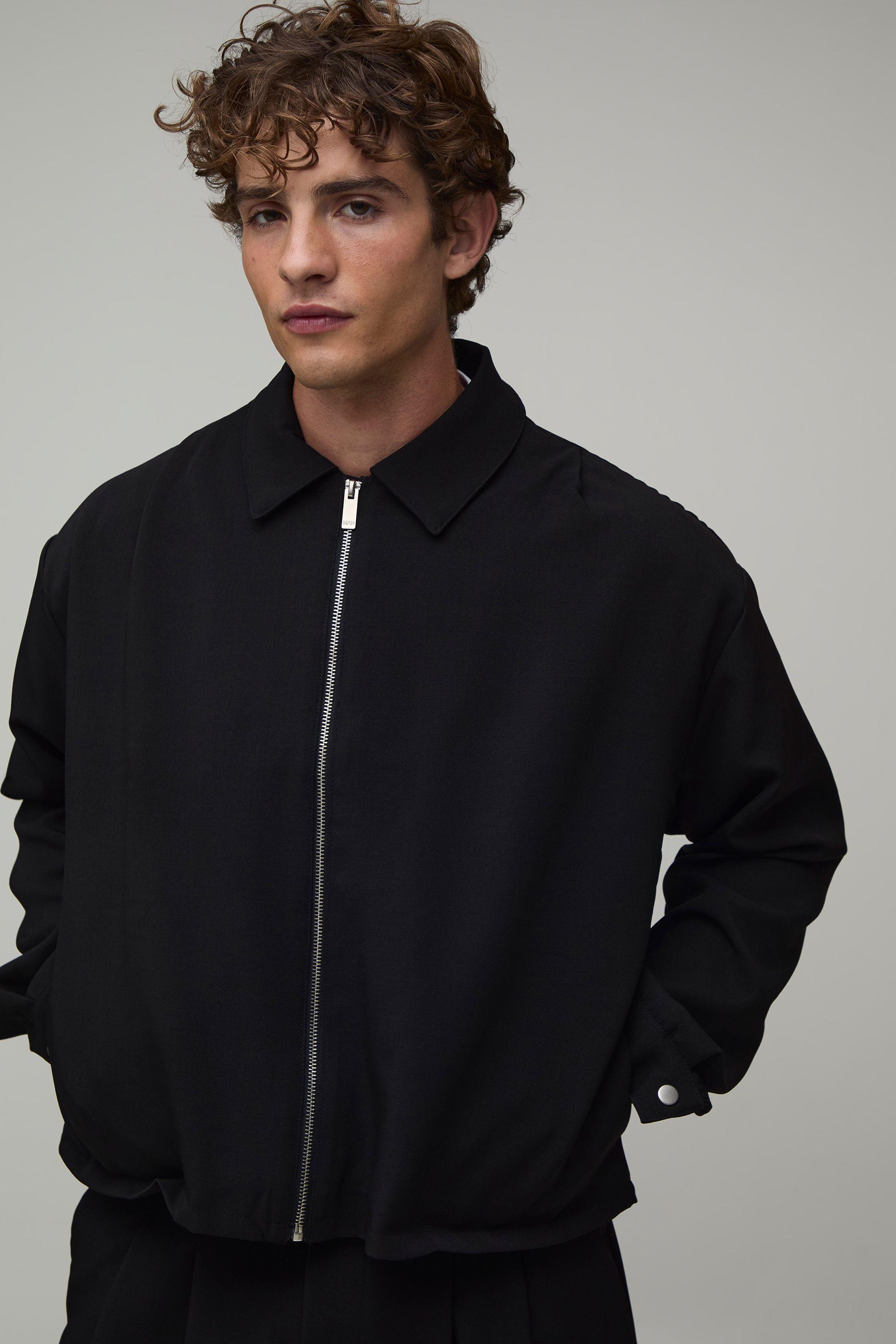 Tailored Pleat Front Oversized Boxy Co-Ord Harrington Jacket by BOOHOOMAN