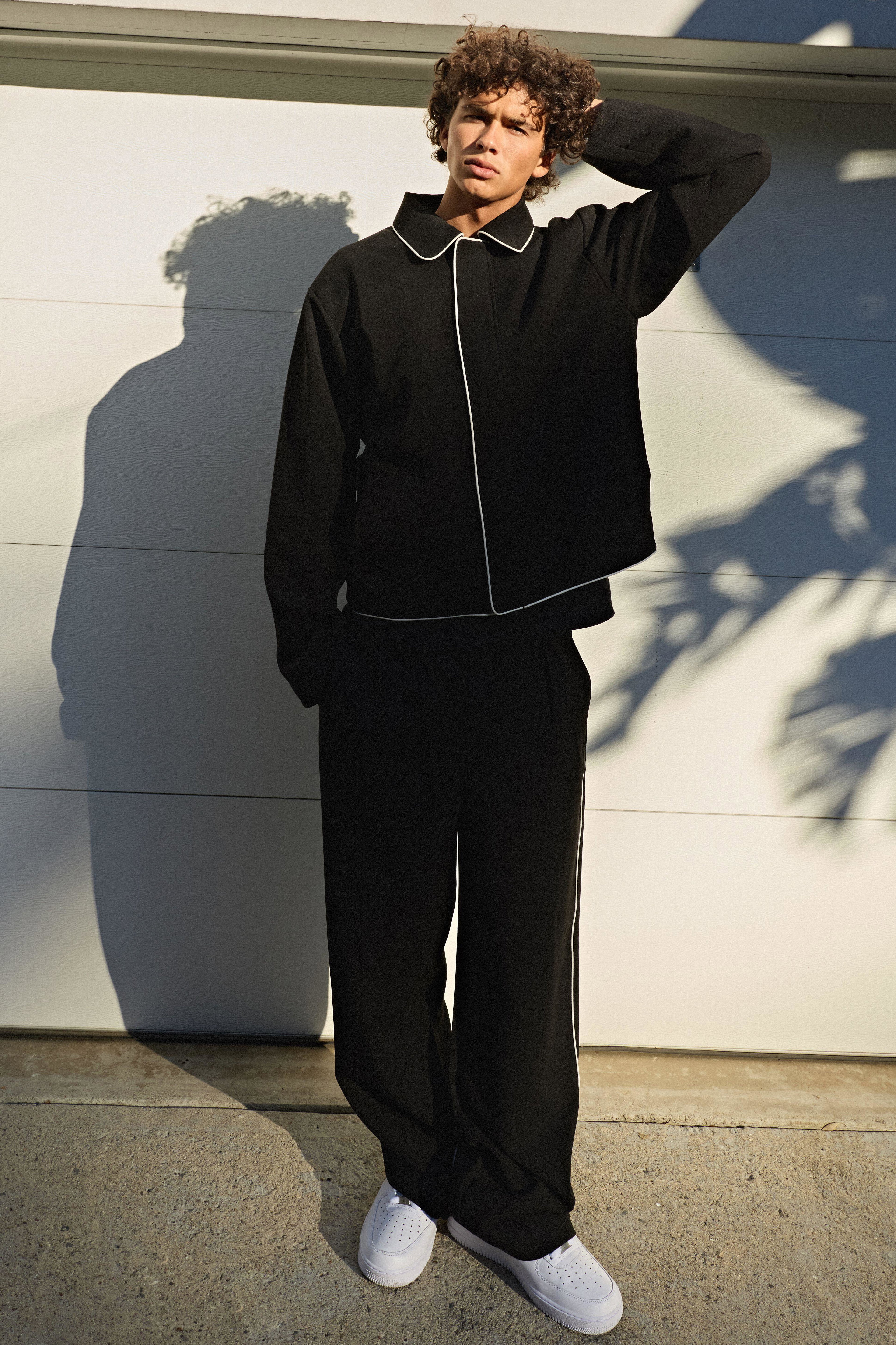 Tailored Relaxed Fit Pleat Front Contrast Piping Co-ord Trousers by BOOHOOMAN