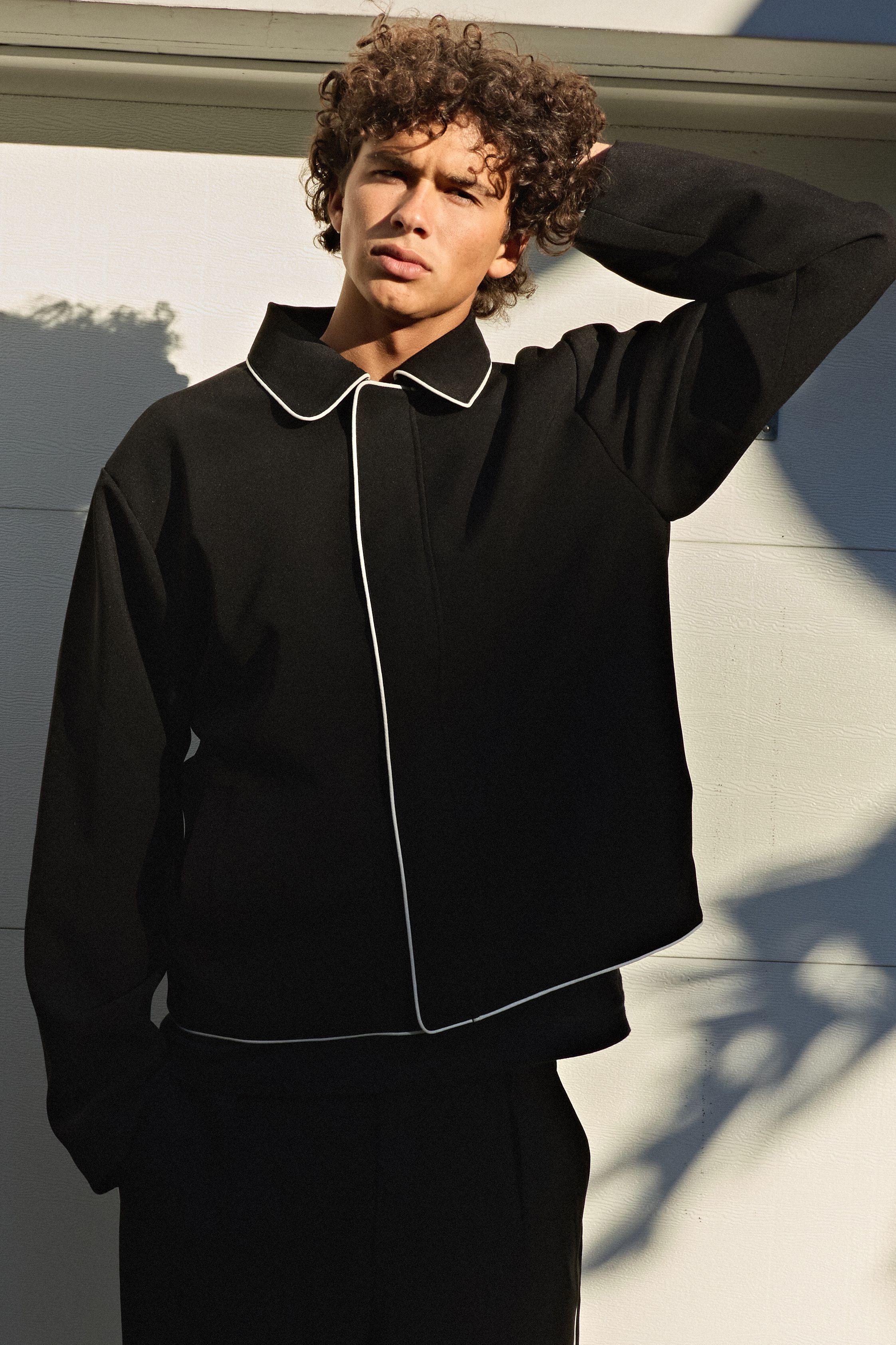 Tailored Zip Up Contrast Piping Co-ord Harrington by BOOHOOMAN