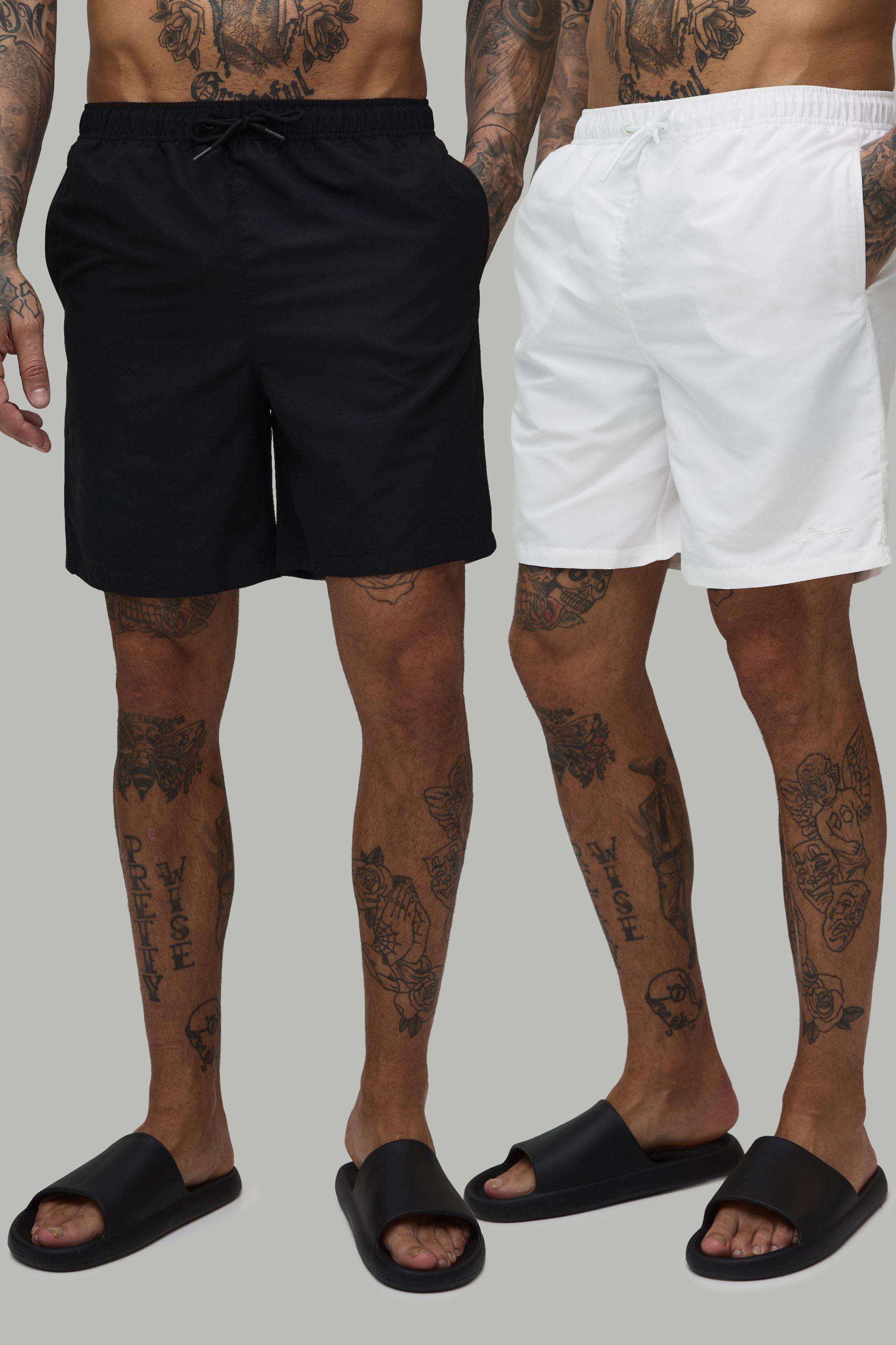 Tall 2 Pack Mid Length BM Autograph Swim Short by BOOHOOMAN