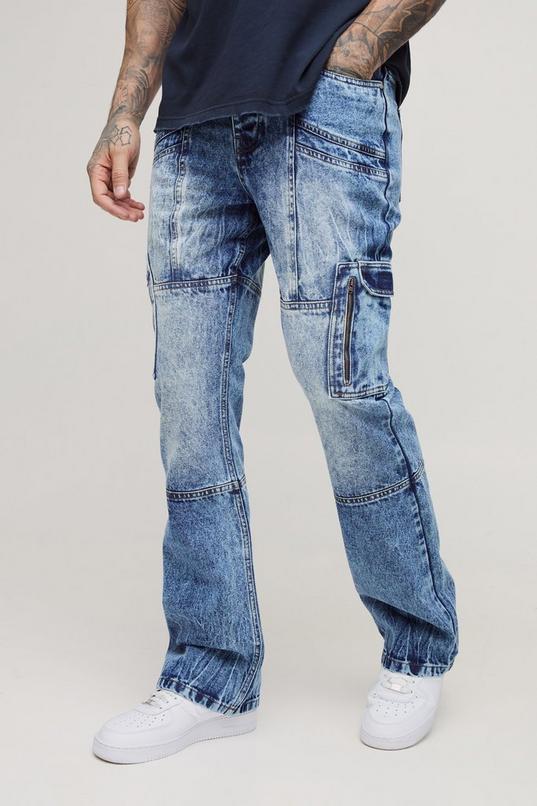 Tall Acid Wash Panel Cargo Flared Jeans by BOOHOOMAN