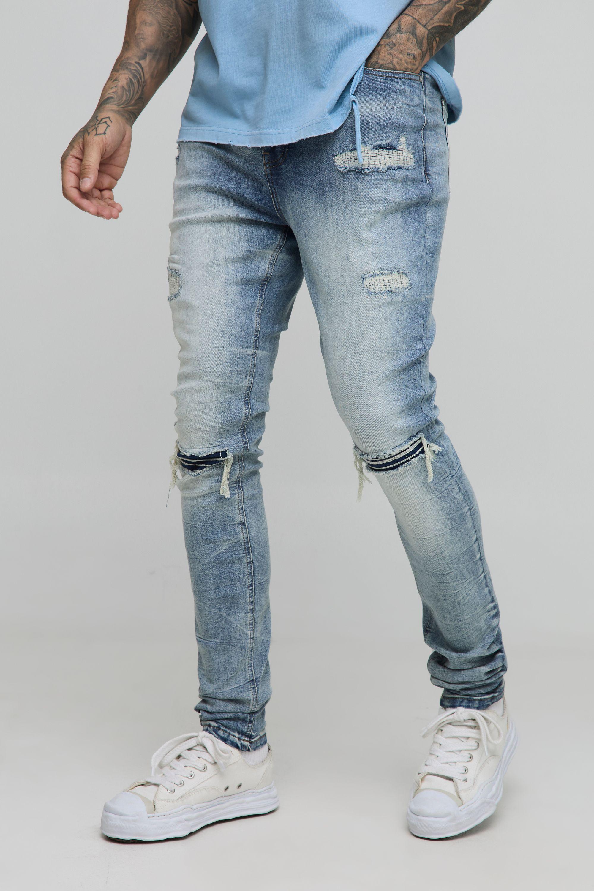 Tall Acid Wash Rip & Repair Stacked Skinny Jeans by BOOHOOMAN