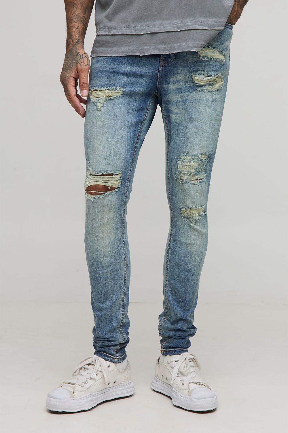 Tall Antique Wash Distressed Super Skinny Jeans by BOOHOOMAN