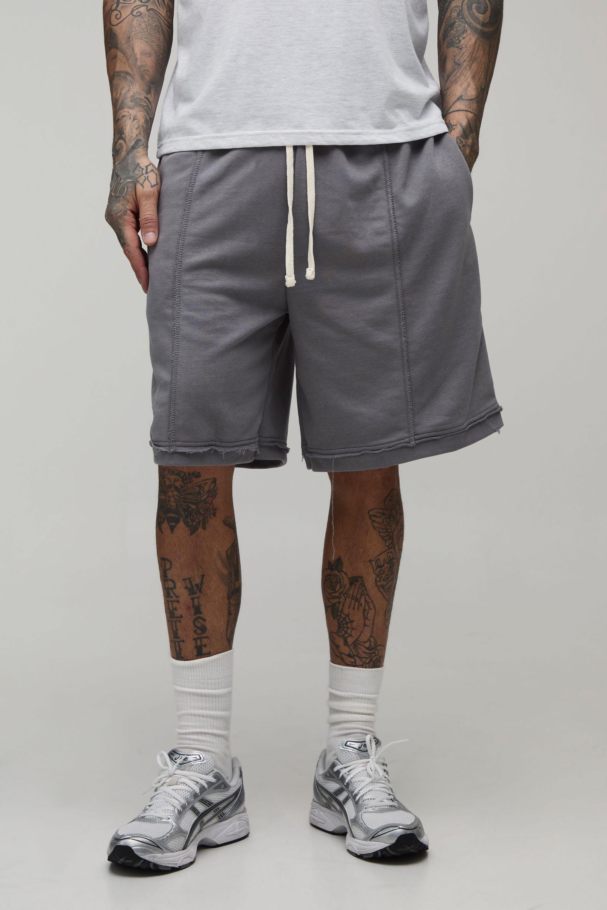 Tall Baggy Drop Crotch Exposed Seam Loopback Short by BOOHOOMAN