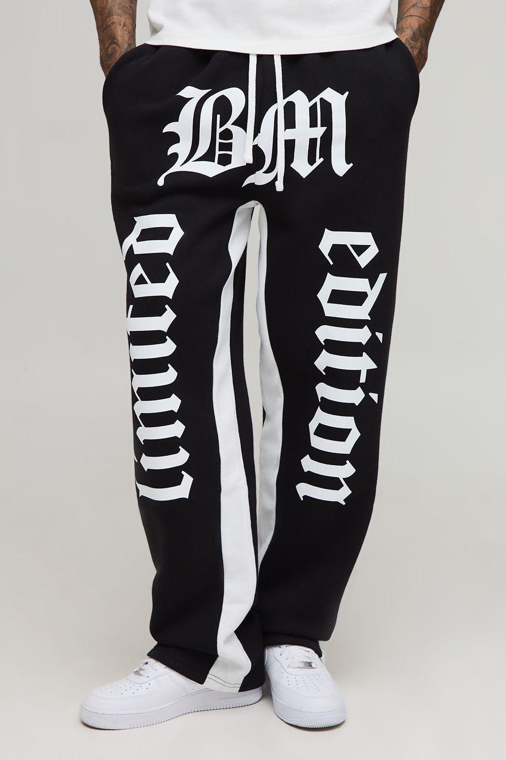 Tall Baggy Fit Limited Edition Print Raw Edge Joggers by BOOHOOMAN