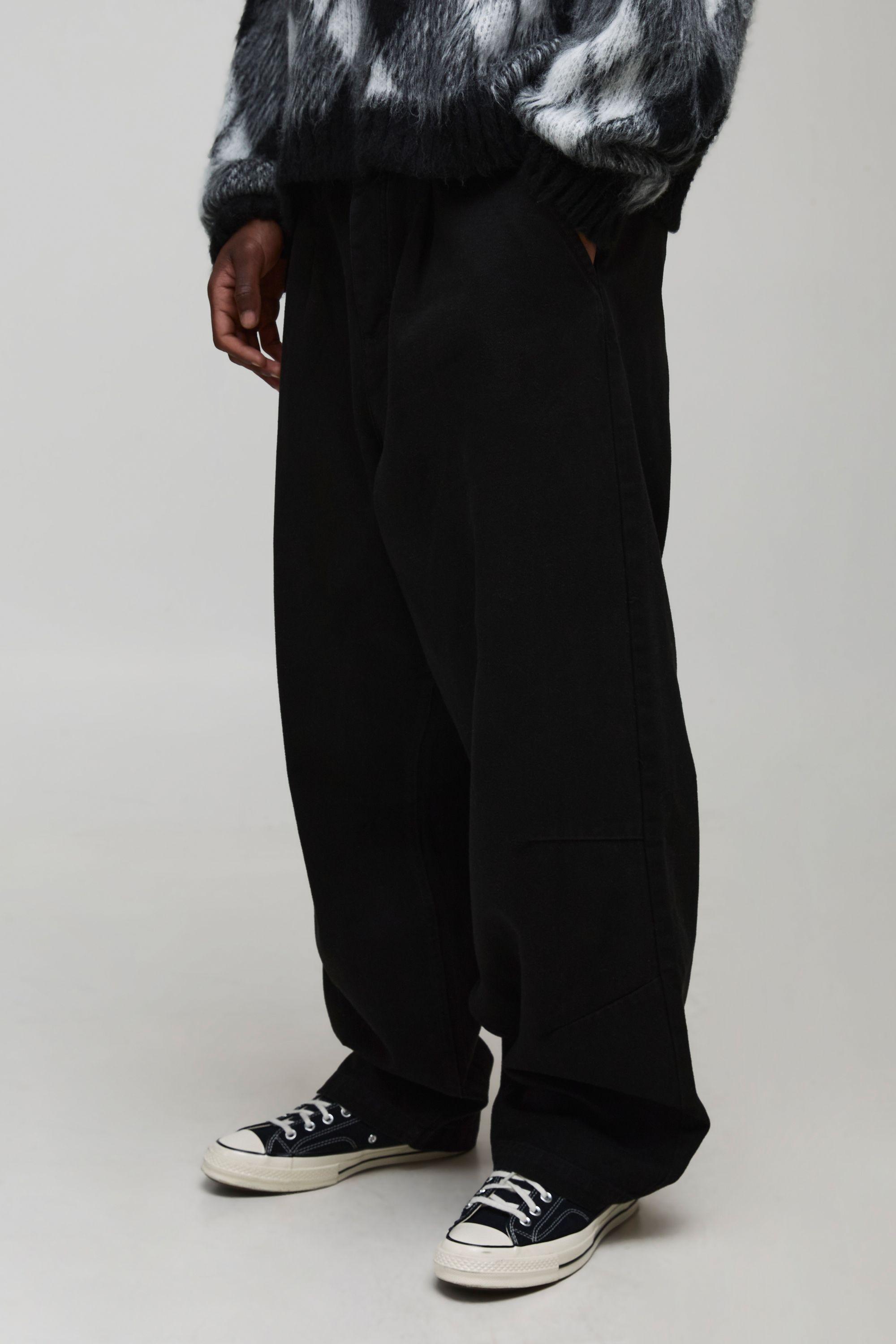 Tall Balloon Fit Half & Half Waistband Washed Twill Trouser by BOOHOOMAN Tall Balloon Fit Half & Half Waistband Washed Twill Trouser by BOOHOOMAN