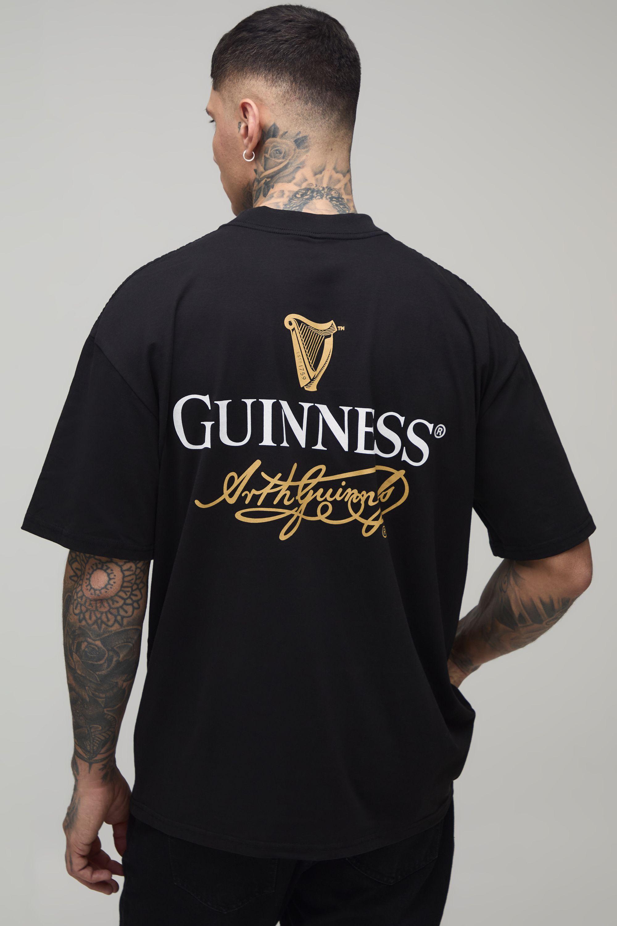Tall Black Oversized Extended Neck Guinness License Printed T-Shirt by BOOHOOMAN