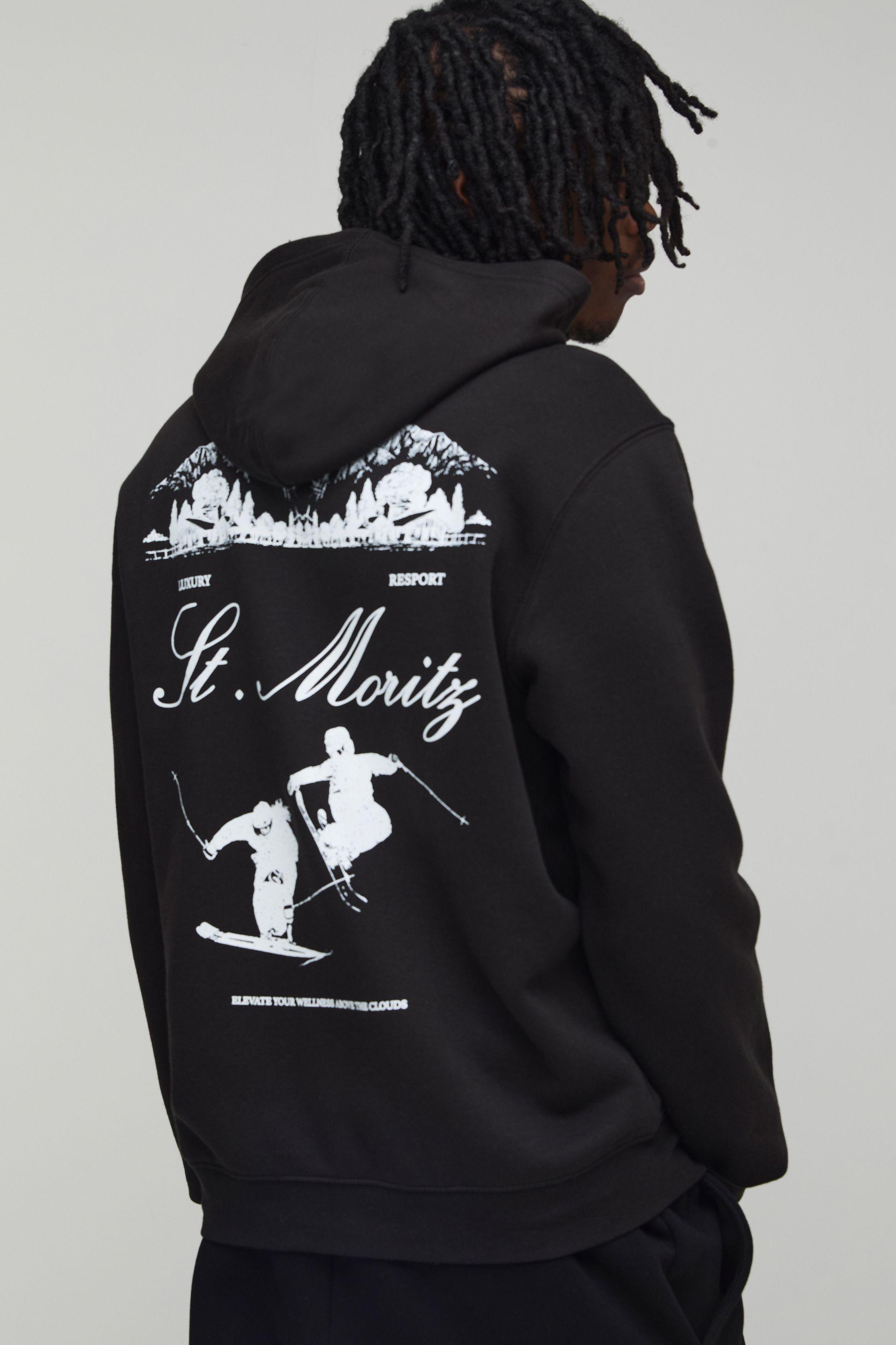 Tall Black Relaxed Fit Mont Blanc Ski Graphic Hoodie by BOOHOOMAN
