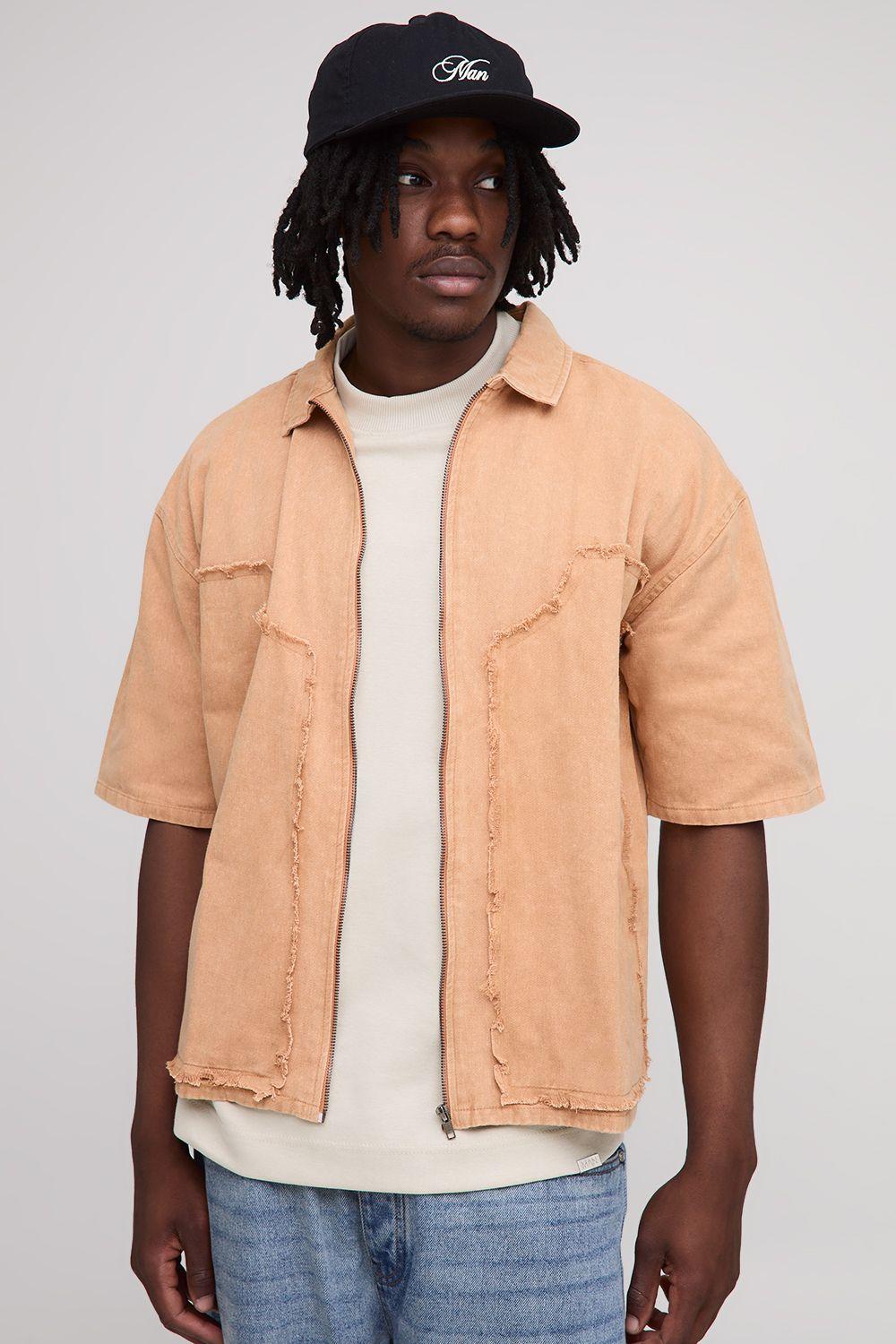 Tall Bleach Wash Carpenter Shirt by BOOHOOMAN